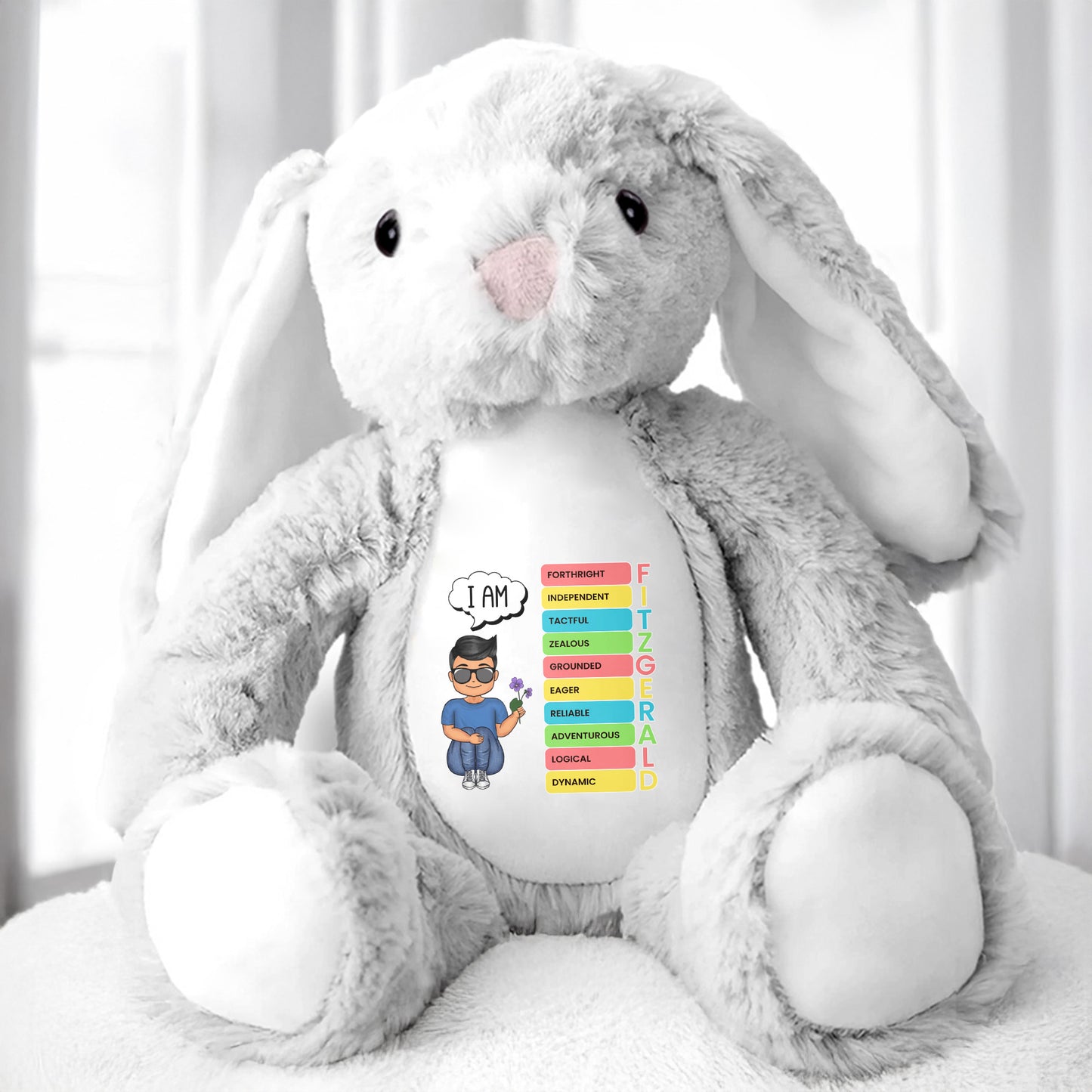 I am Fortnight, Independent, Tactful, Stuffed Bunny and Personalized Message