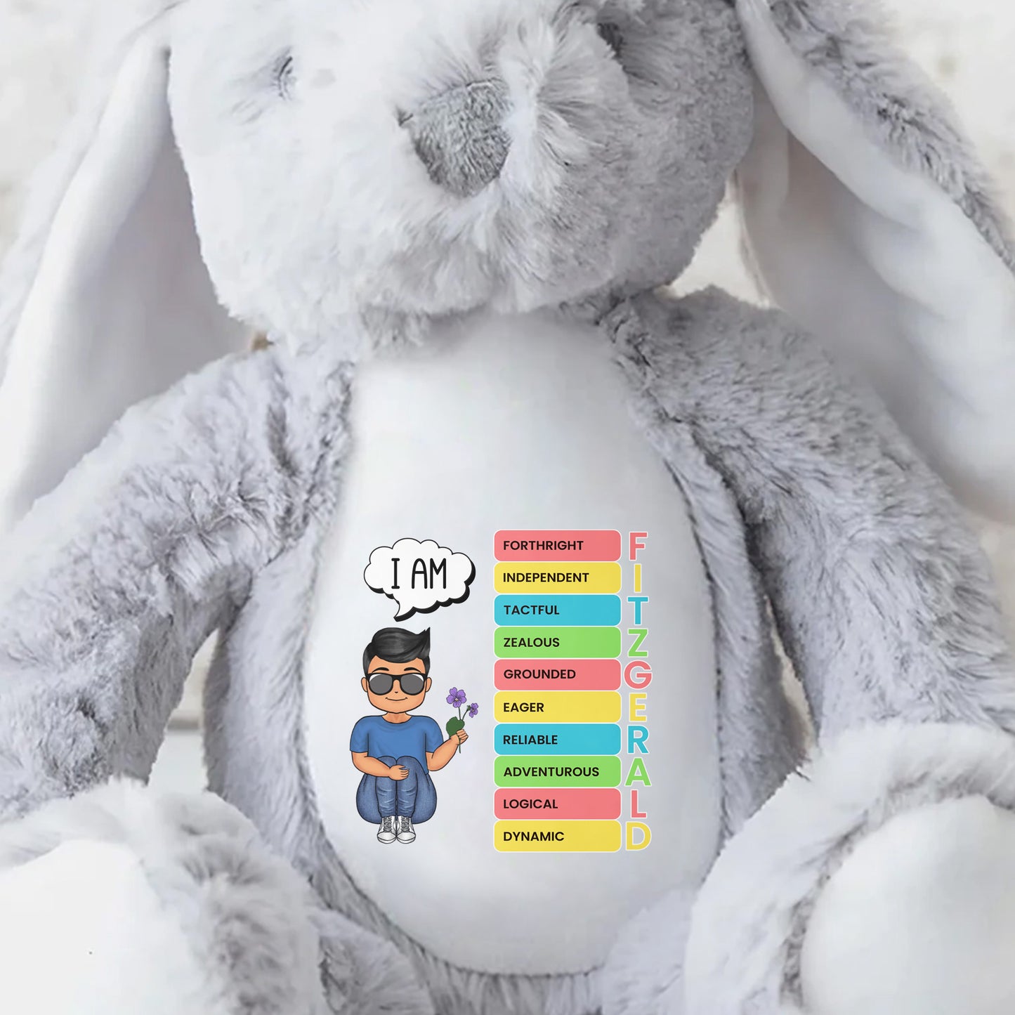 I am Fortnight, Independent, Tactful, Stuffed Bunny and Personalized Message