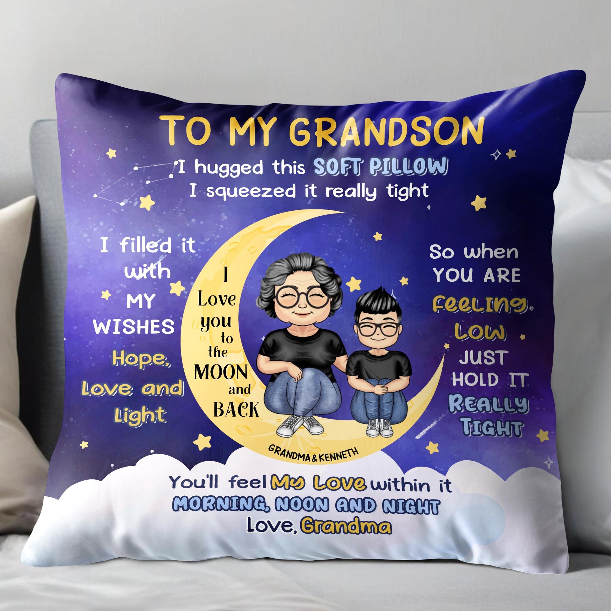 Moon And Stars Theme Pillow For Grandson
