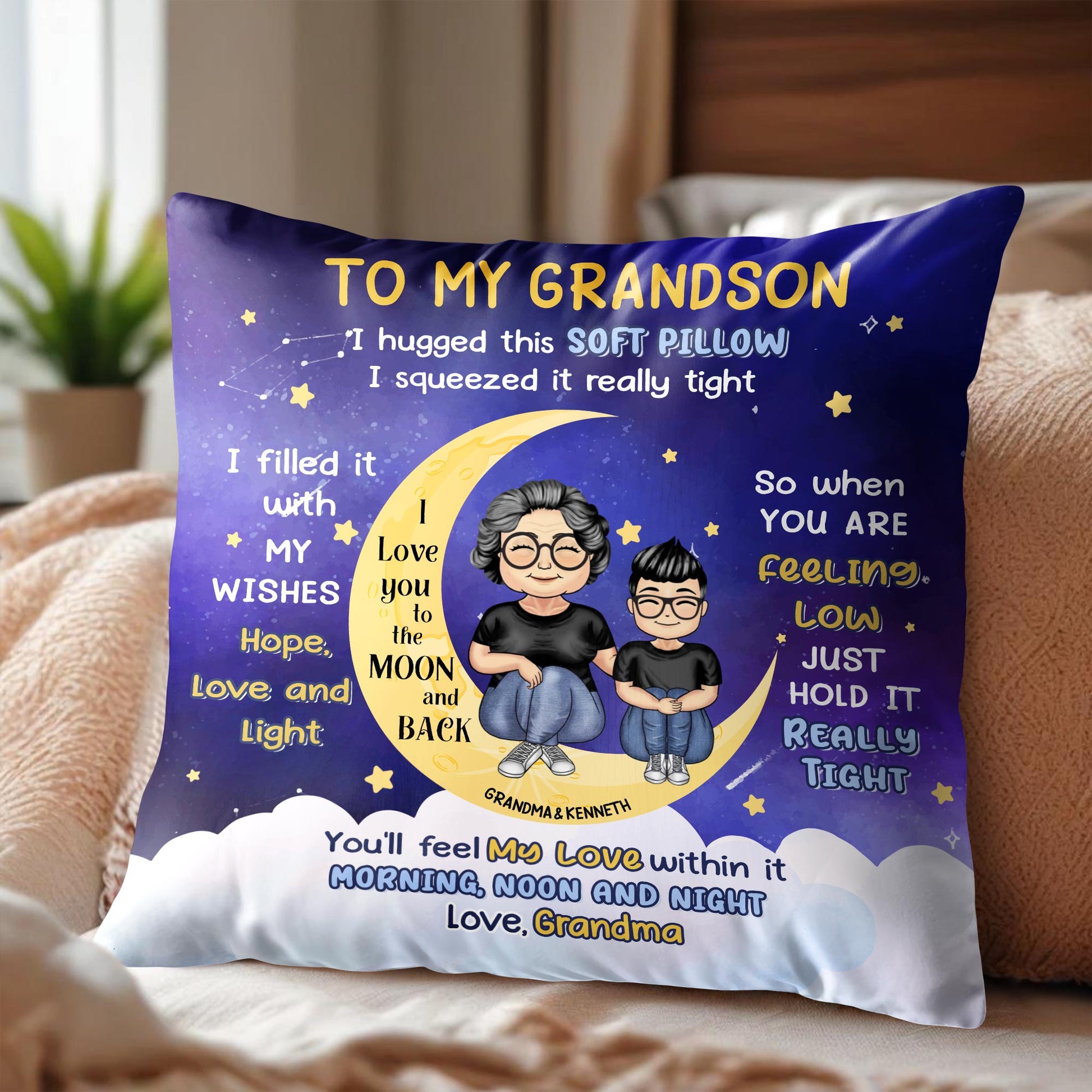 Moon And Stars Theme Pillow For Grandson