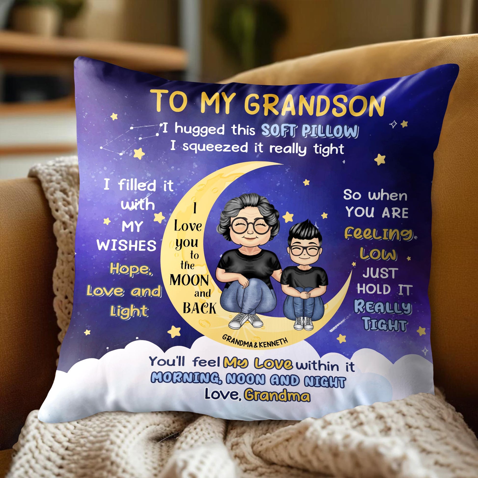 Moon And Stars Theme Pillow For Grandson