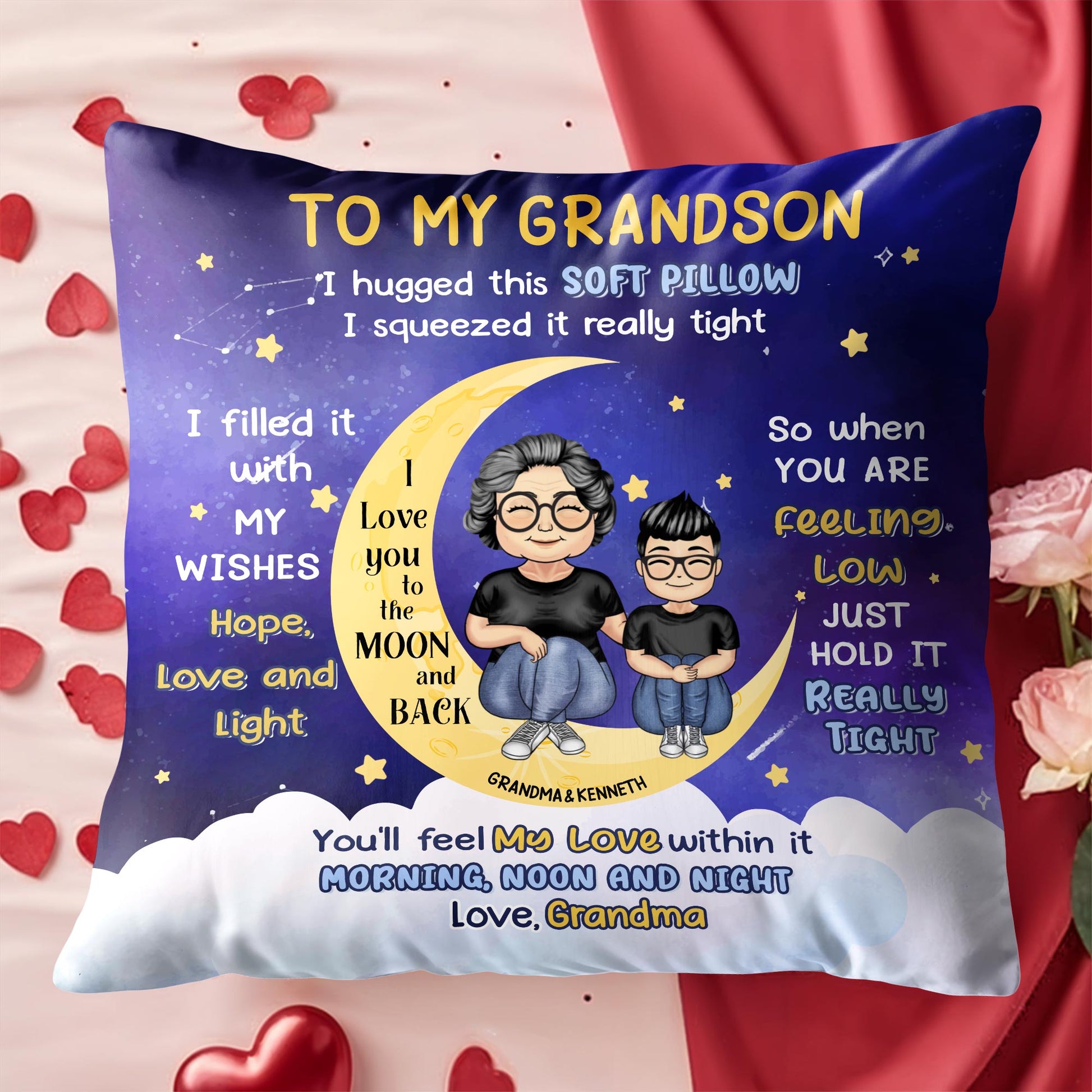 Moon And Stars Theme Pillow For Grandson