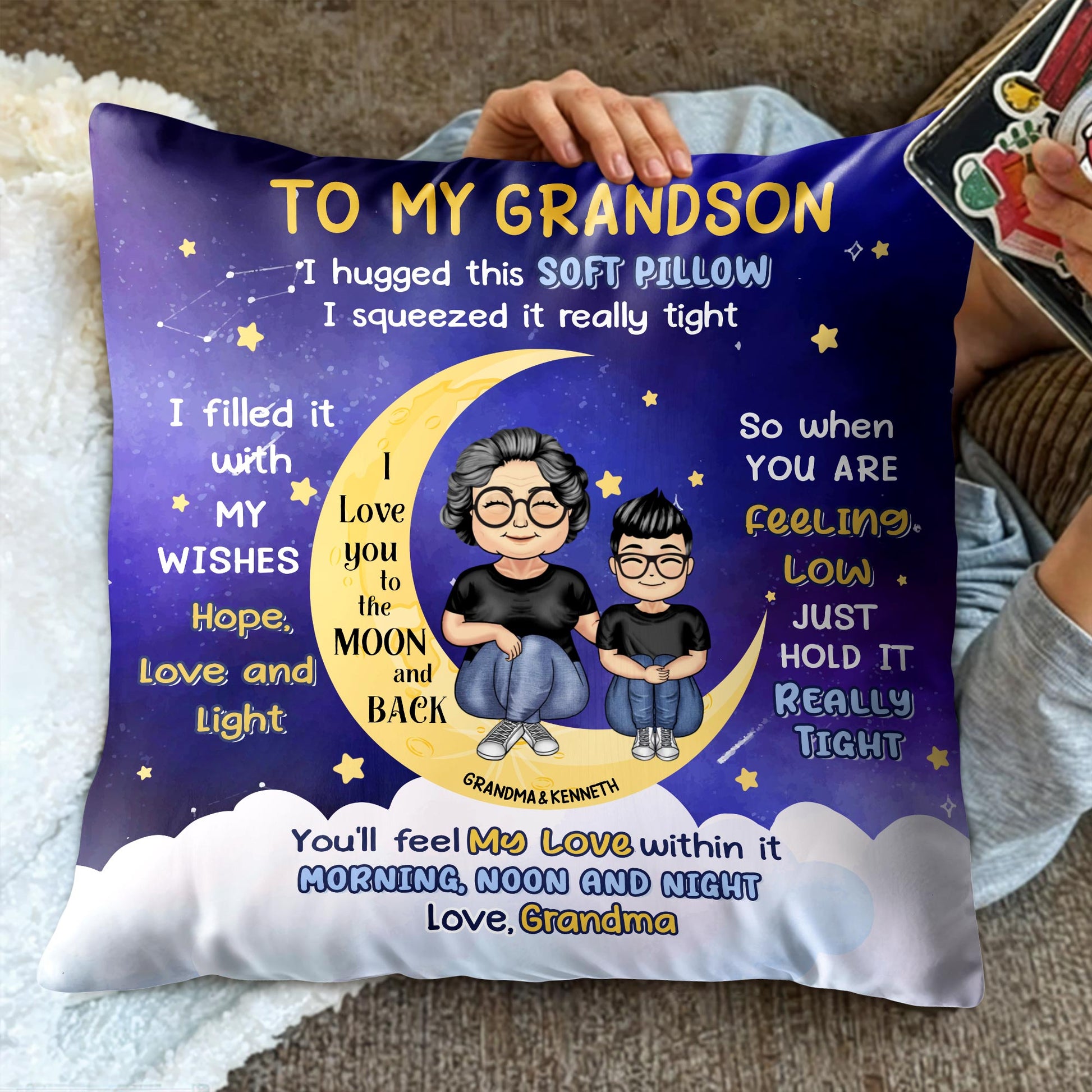 Moon And Stars Theme Pillow For Grandson