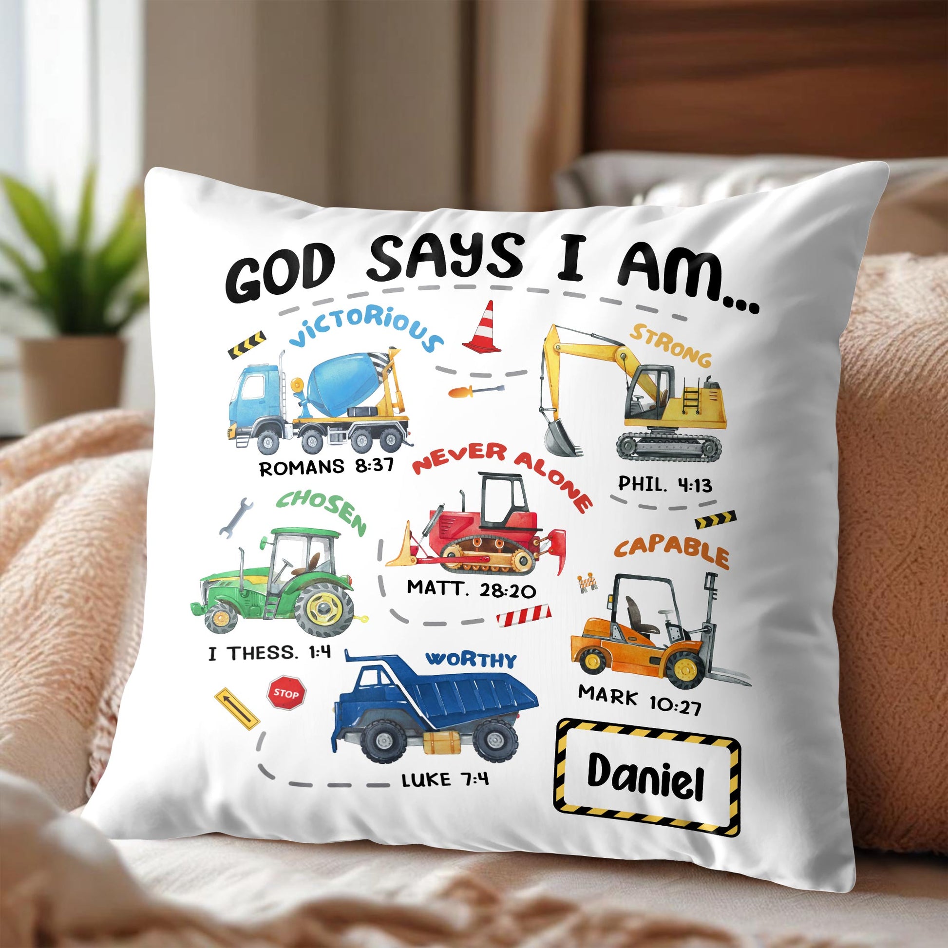 God Says I Am Victorious, Strong, Chosen, Custom Pillow For Boys