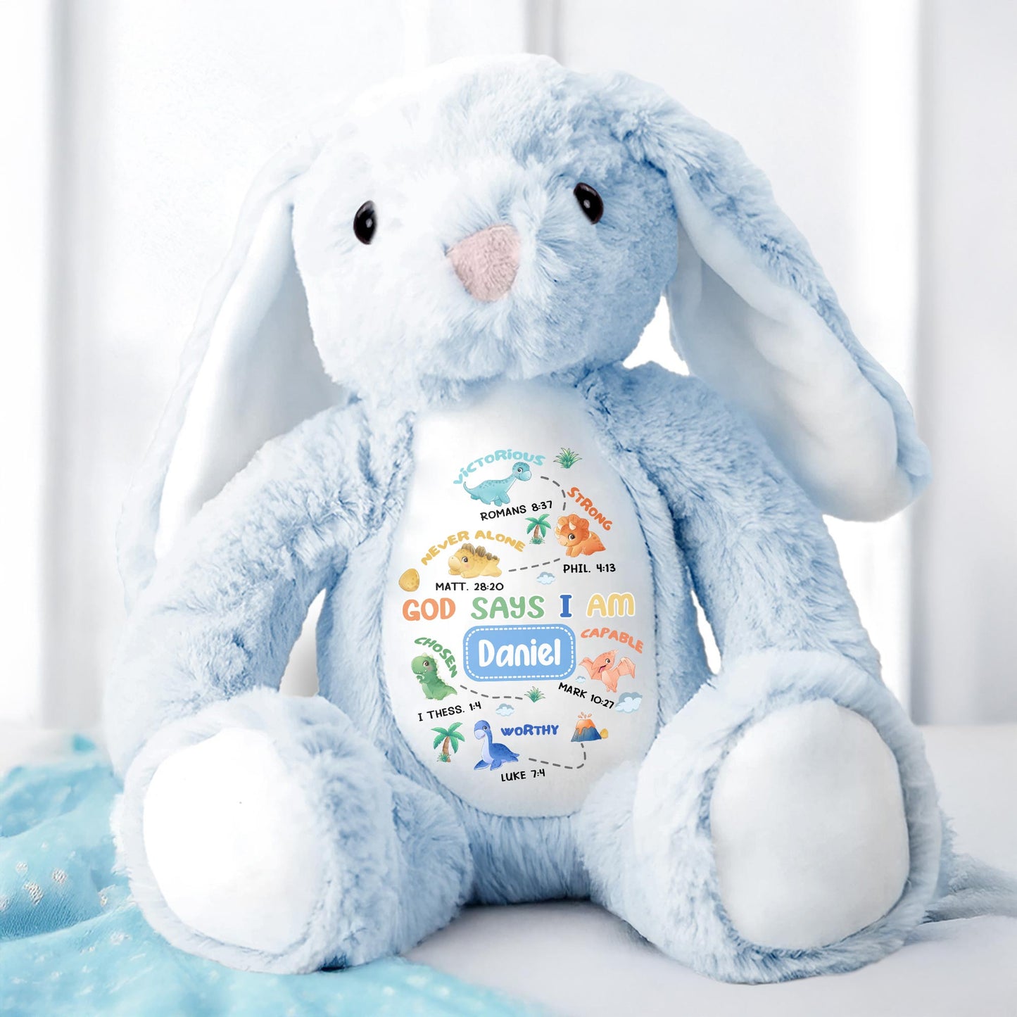 God Says I Am Victorious, Strong, Capable, Personalized Bunny