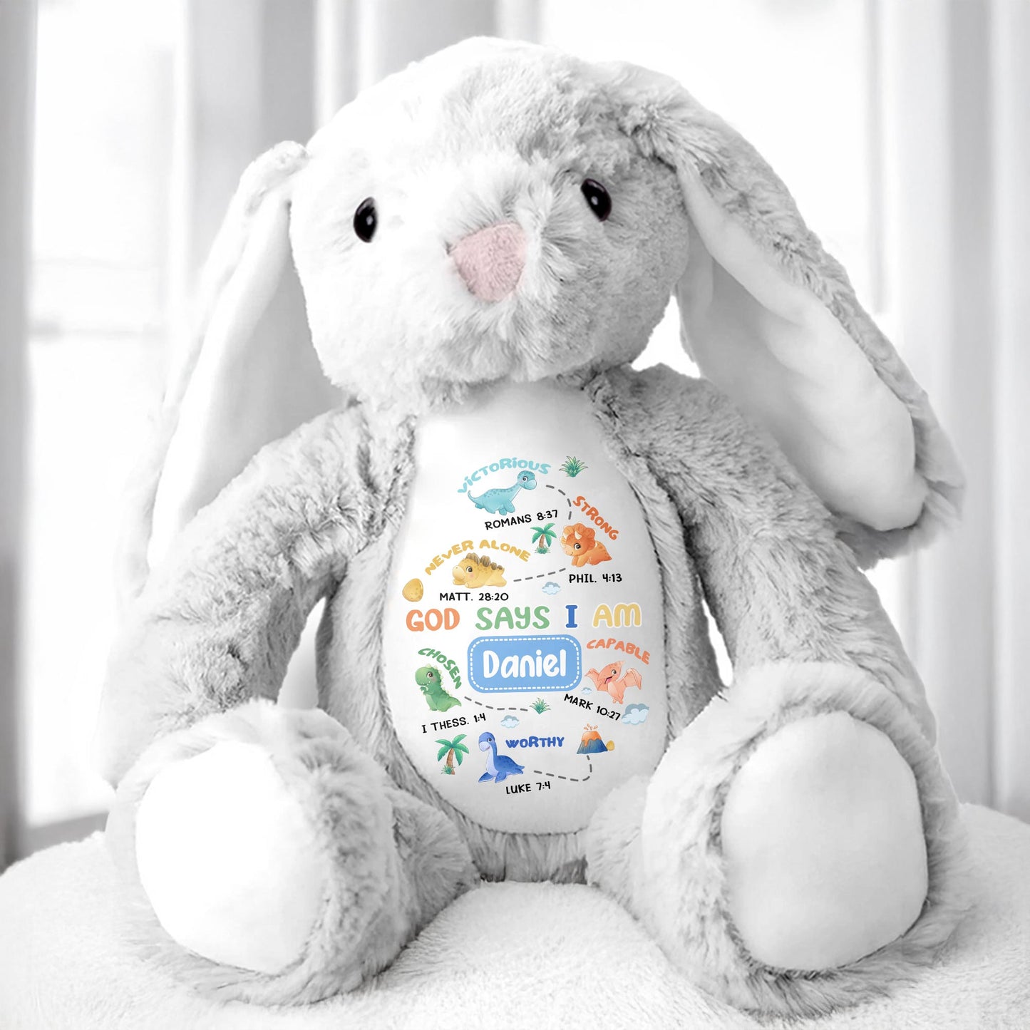 God Says I Am Victorious, Strong, Capable, Personalized Bunny