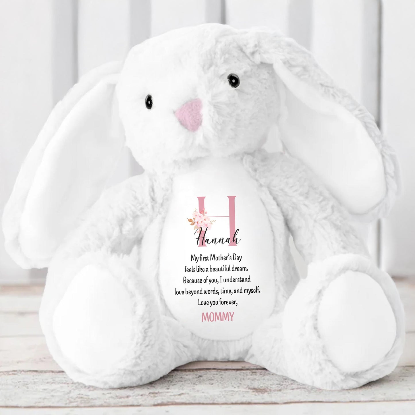 My First Mother's Day Feels Like A Beautiful Dream, Stuffed Bunny, Heart, Flowers