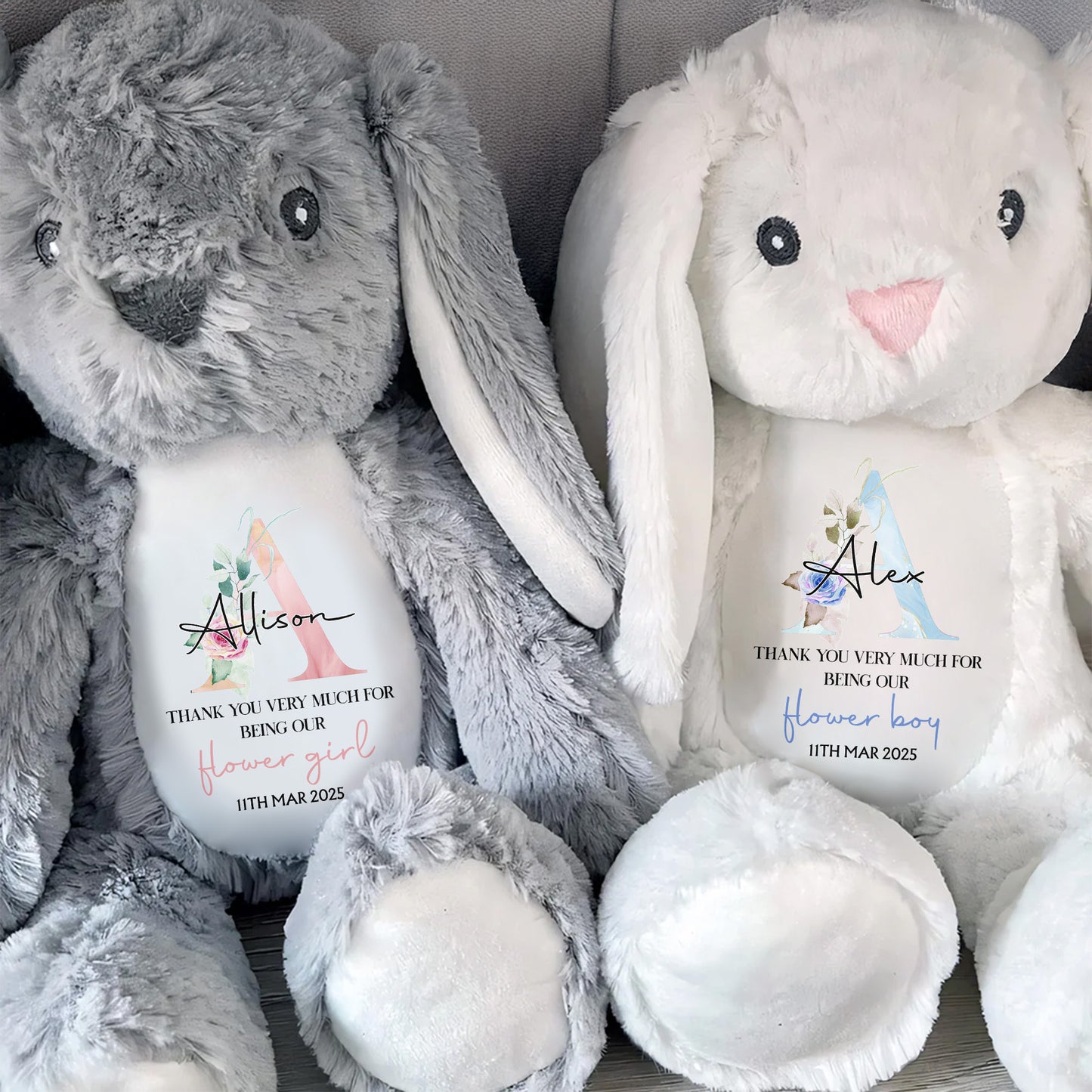 Thank You Very Much For Being Our Flower Girl, Stuffed Bunny With Floral Design