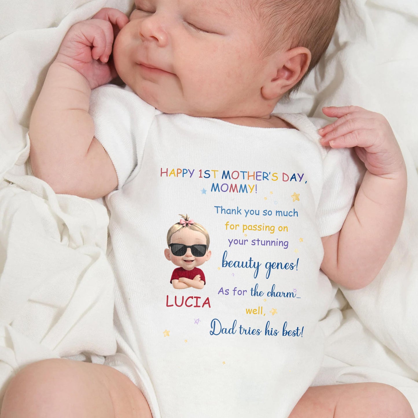 Happy 1st Mother's Day, Mommy, Baby Cartoon and Stars