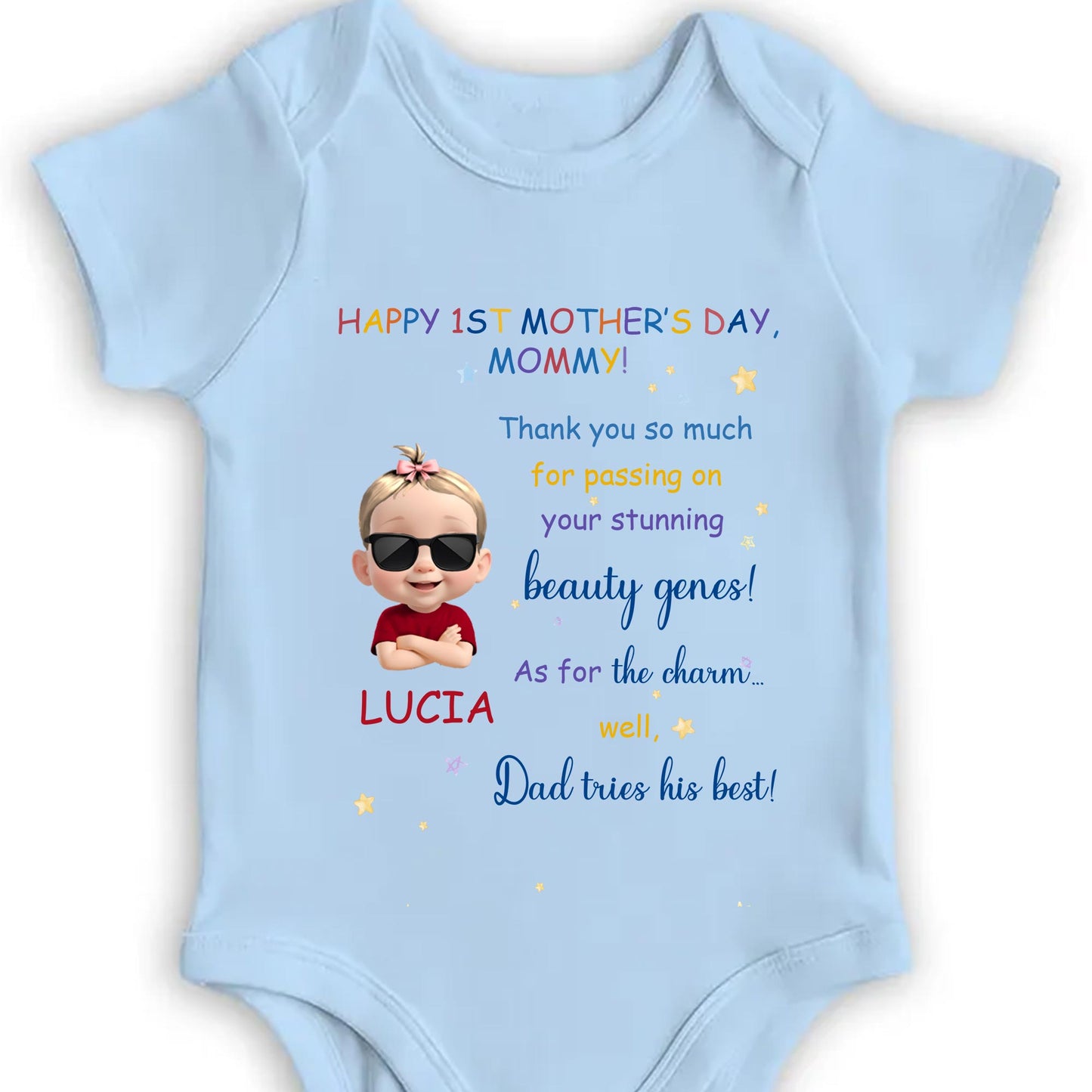 Happy 1st Mother's Day, Mommy, Baby Cartoon and Stars