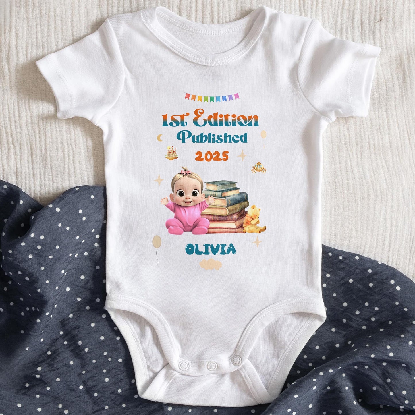 1st Edition Published 2025, Baby With Books and Teddy Bear
