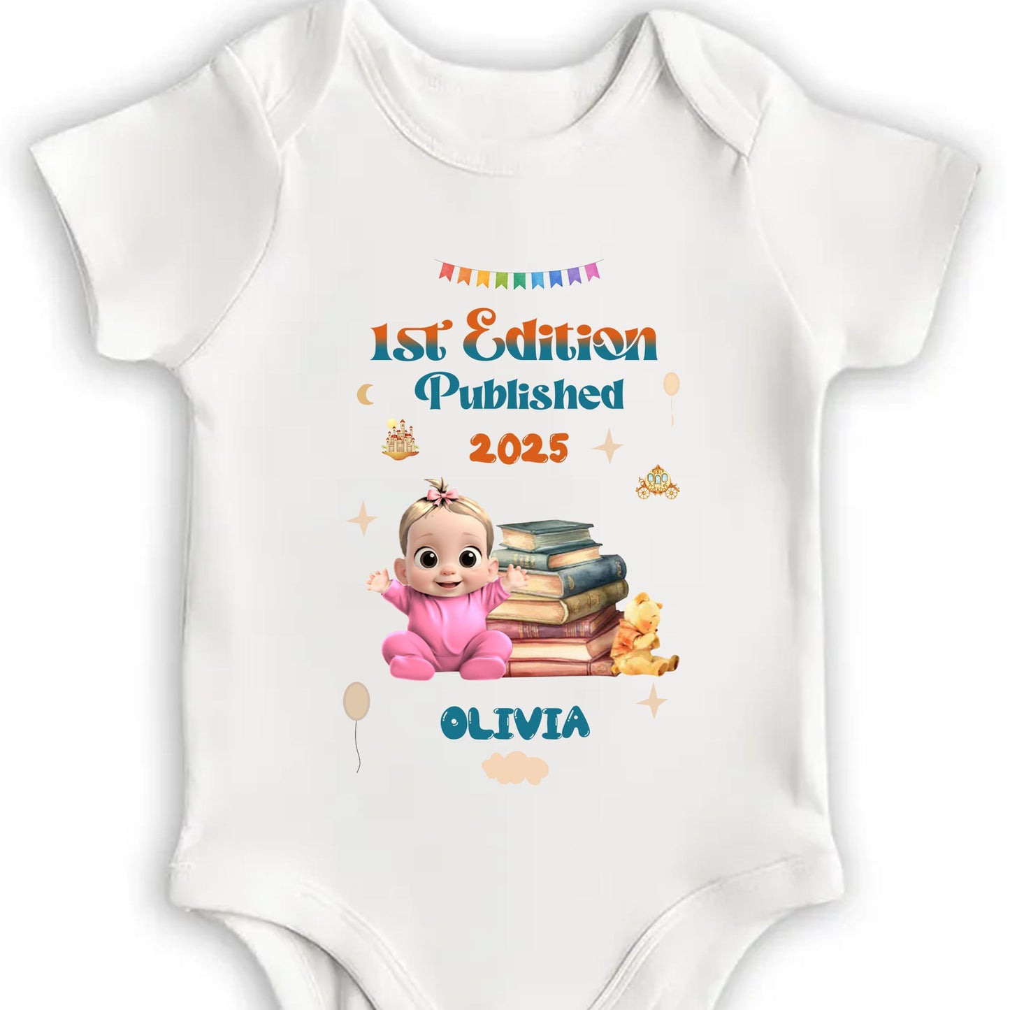 1st Edition Published 2025, Baby With Books and Teddy Bear