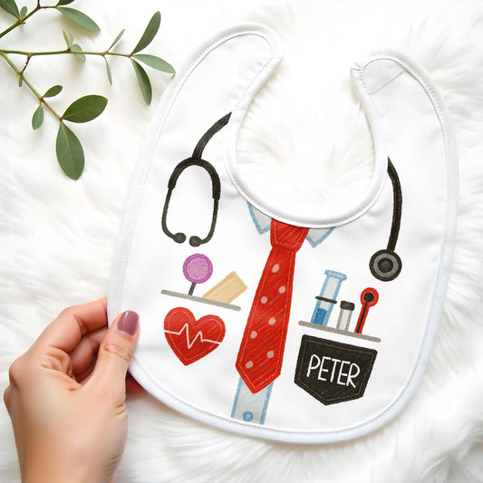Customizable Baby Bib With Stethoscope, Tie, Heartbeat