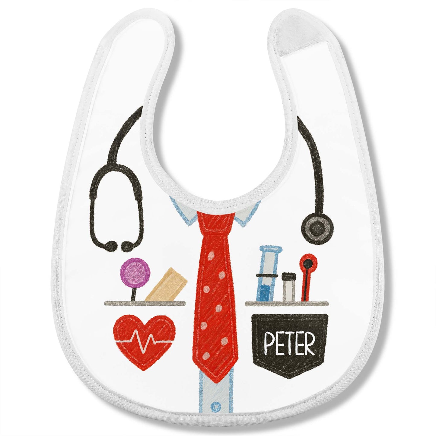 Customizable Baby Bib With Stethoscope, Tie, Heartbeat