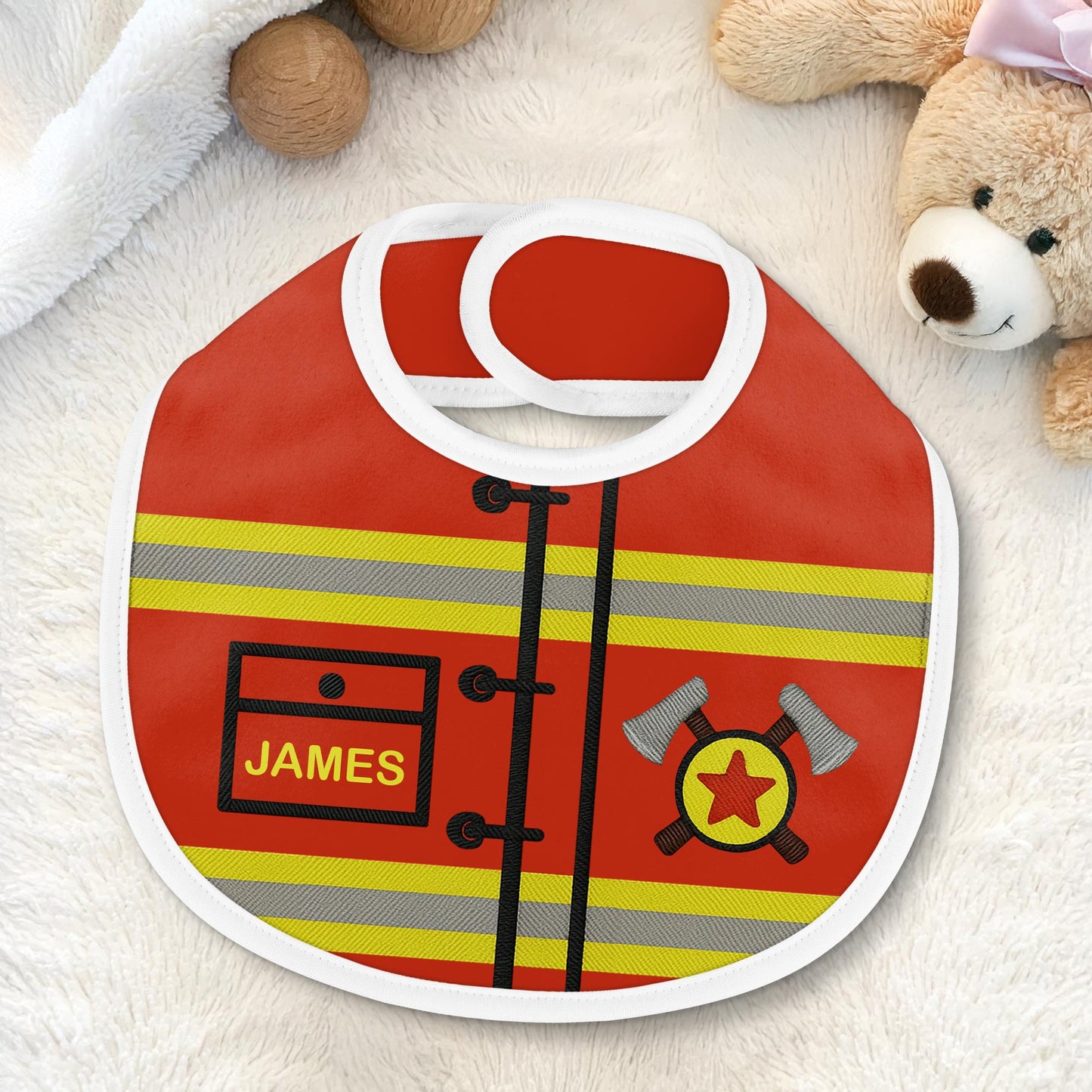 Personalized Firefighter-Themed Baby Bib