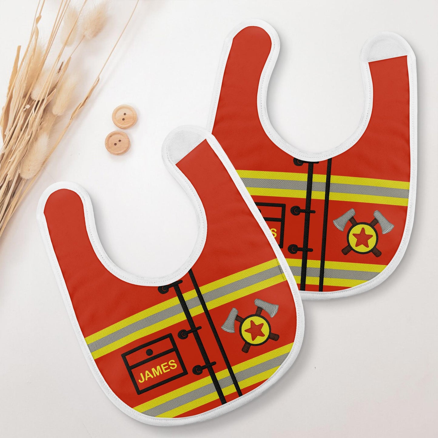 Personalized Firefighter-Themed Baby Bib