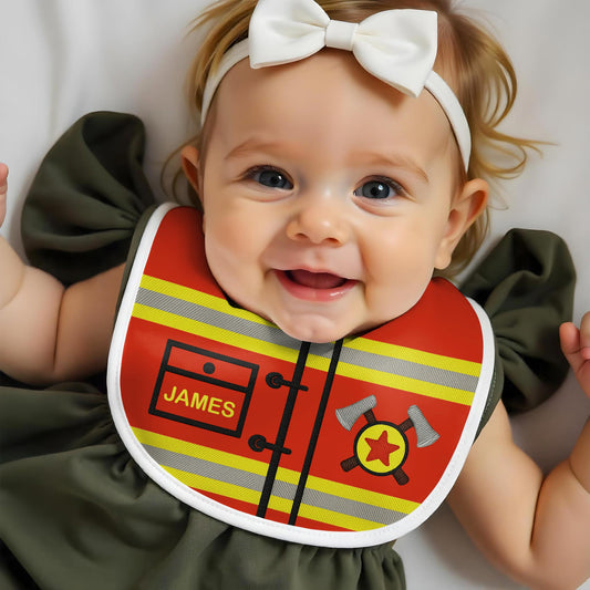 Personalized Firefighter-Themed Baby Bib