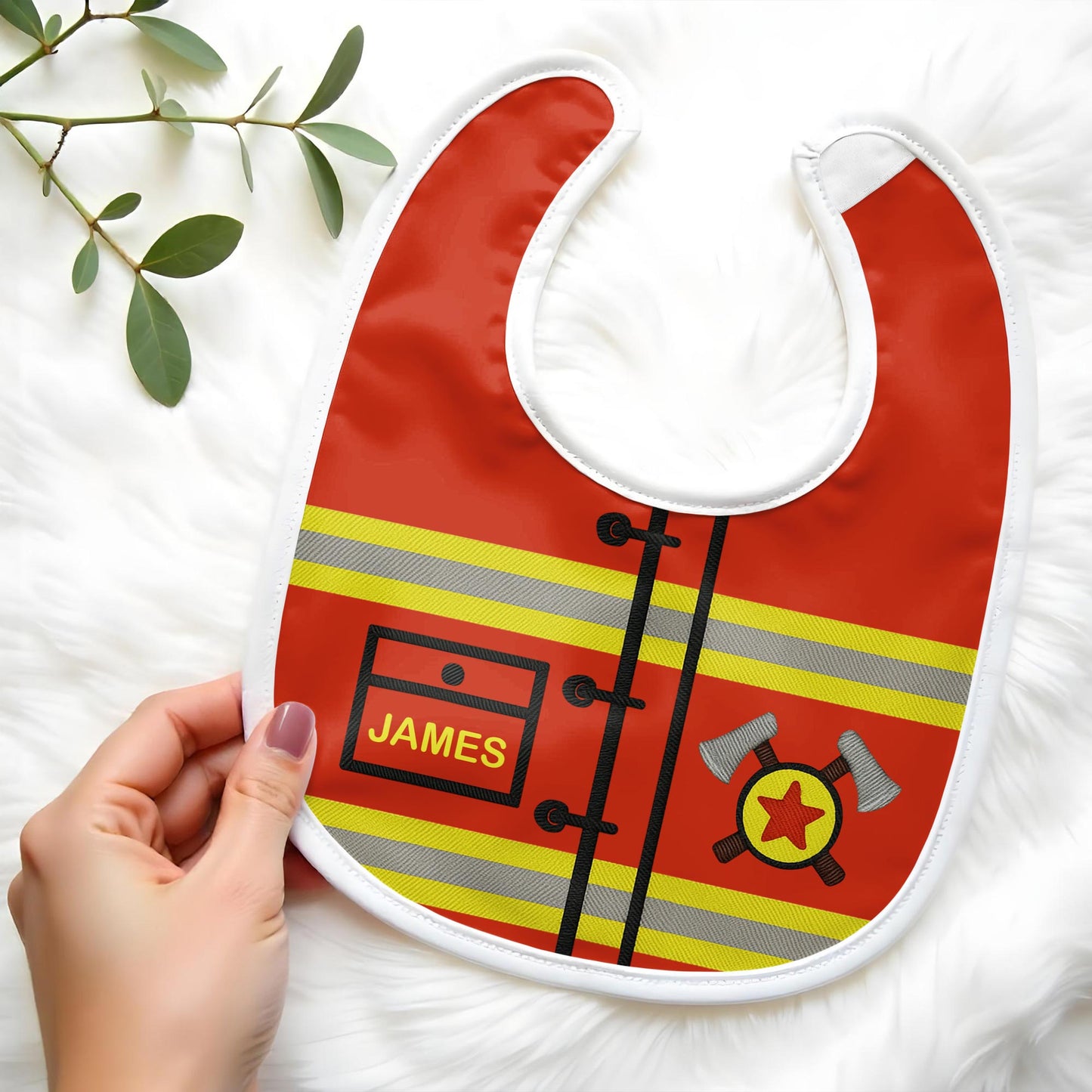 Personalized Firefighter-Themed Baby Bib