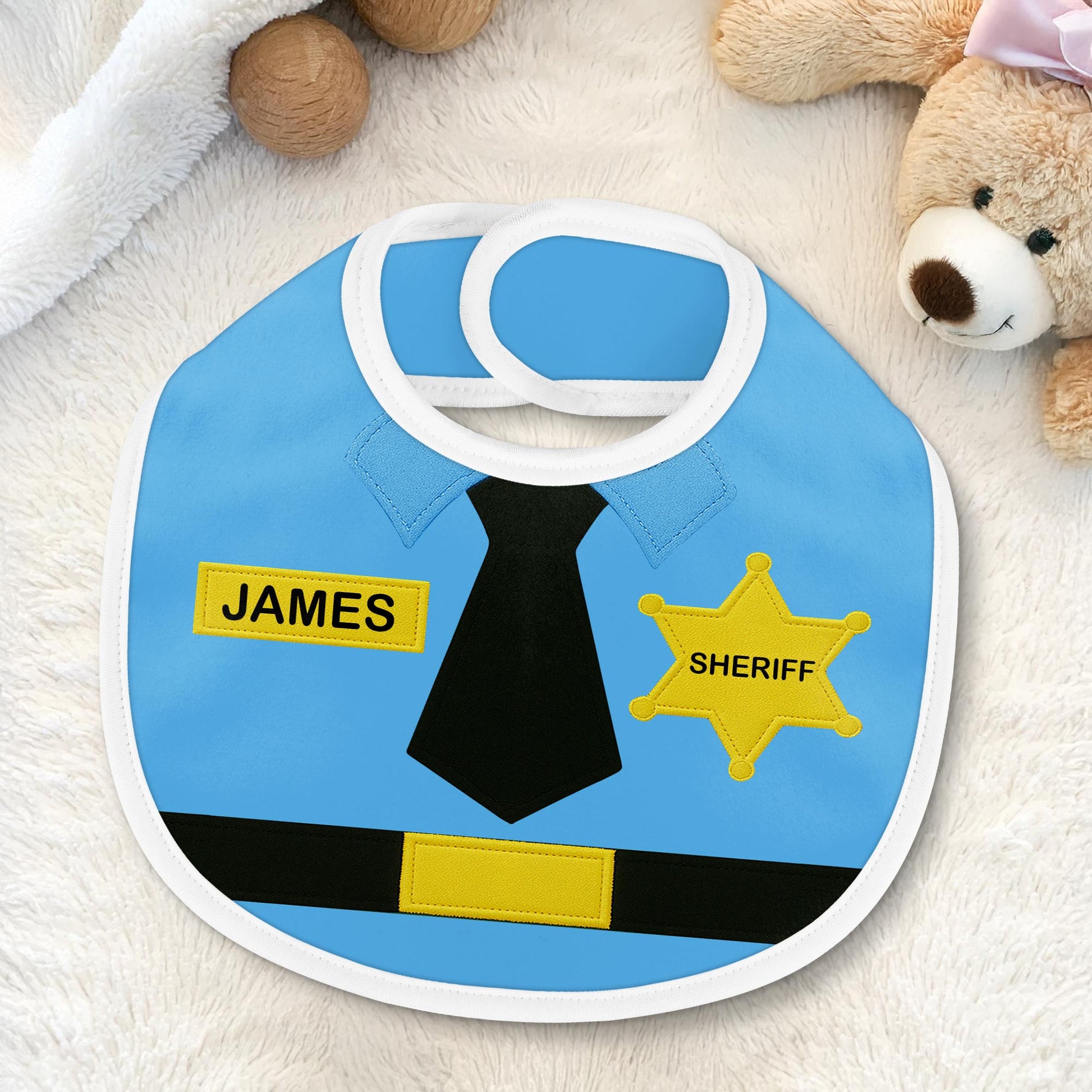 Customizable Sheriff-Themed Bib Featuring Necktie and Badge
