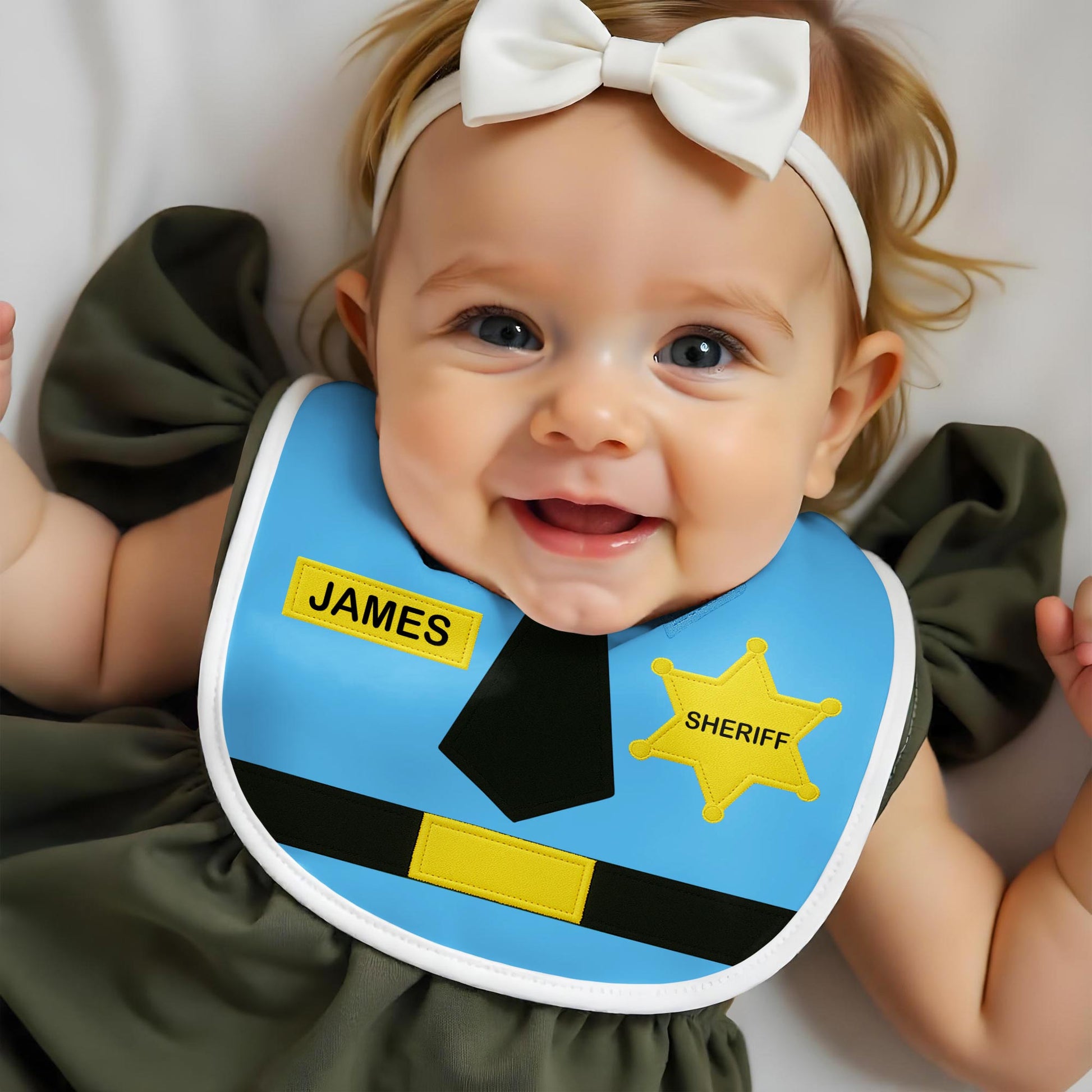 Customizable Sheriff-Themed Bib Featuring Necktie and Badge
