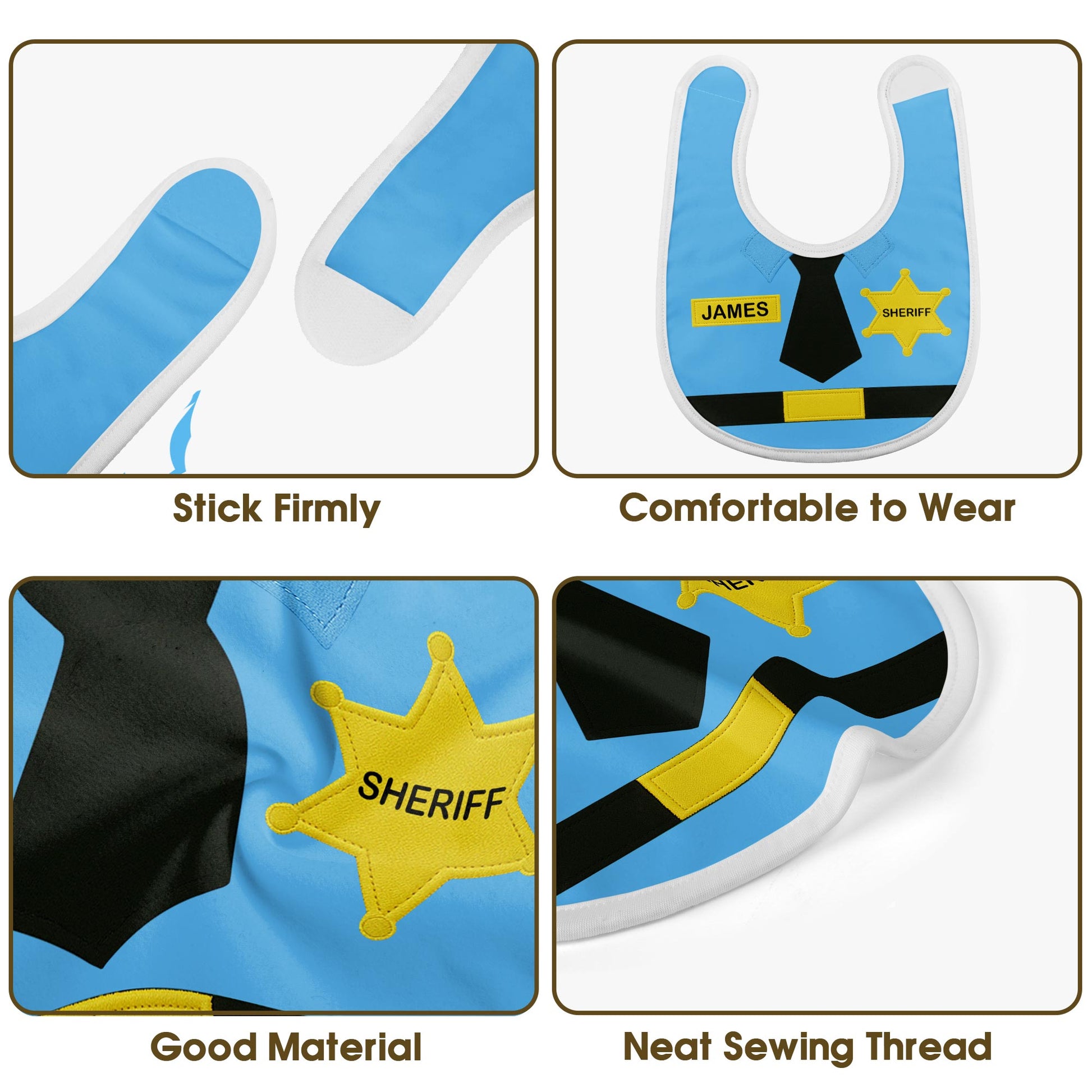 Customizable Sheriff-Themed Bib Featuring Necktie and Badge