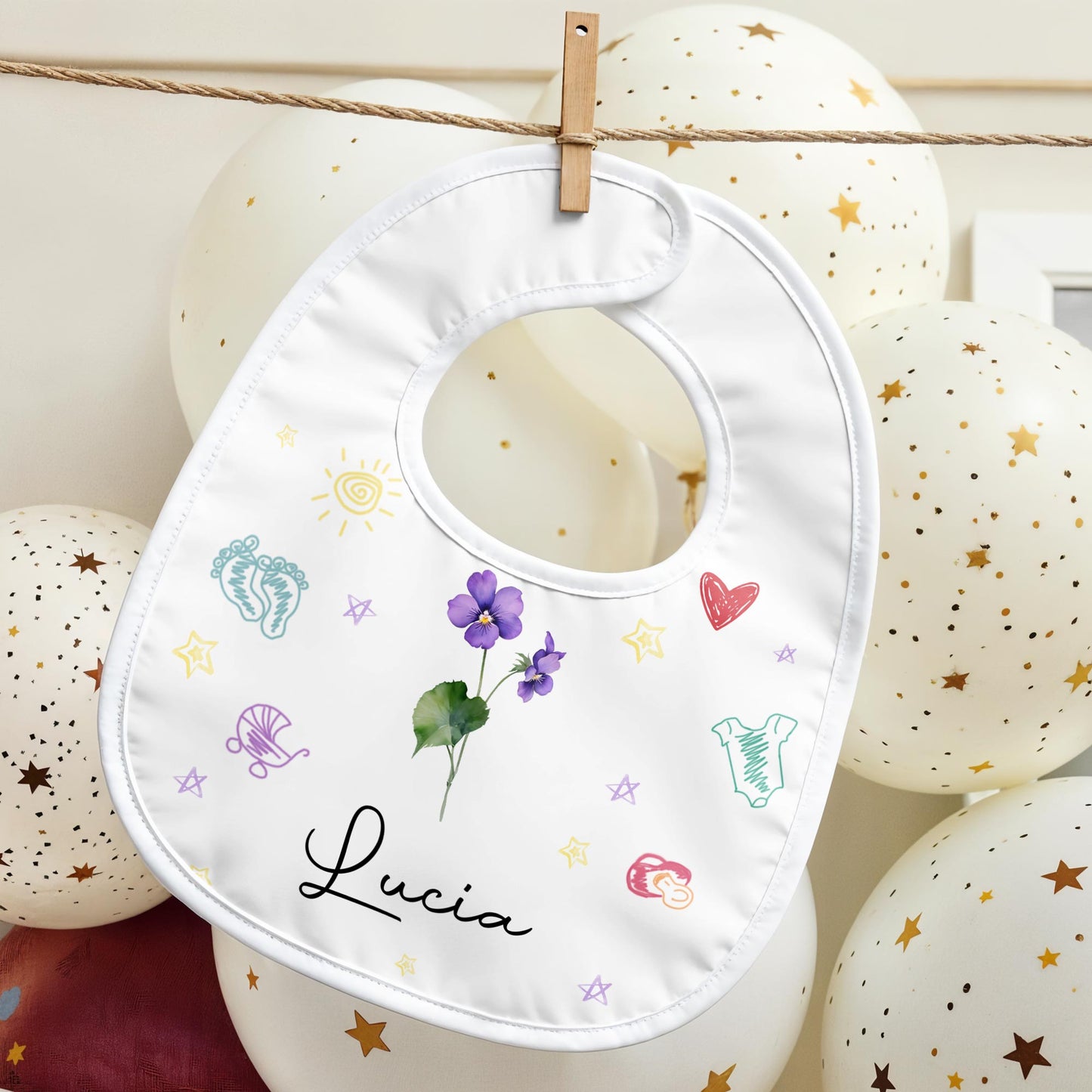 Celebrate Your Little One with Sun, Flower, Heart, Pram, and Stars