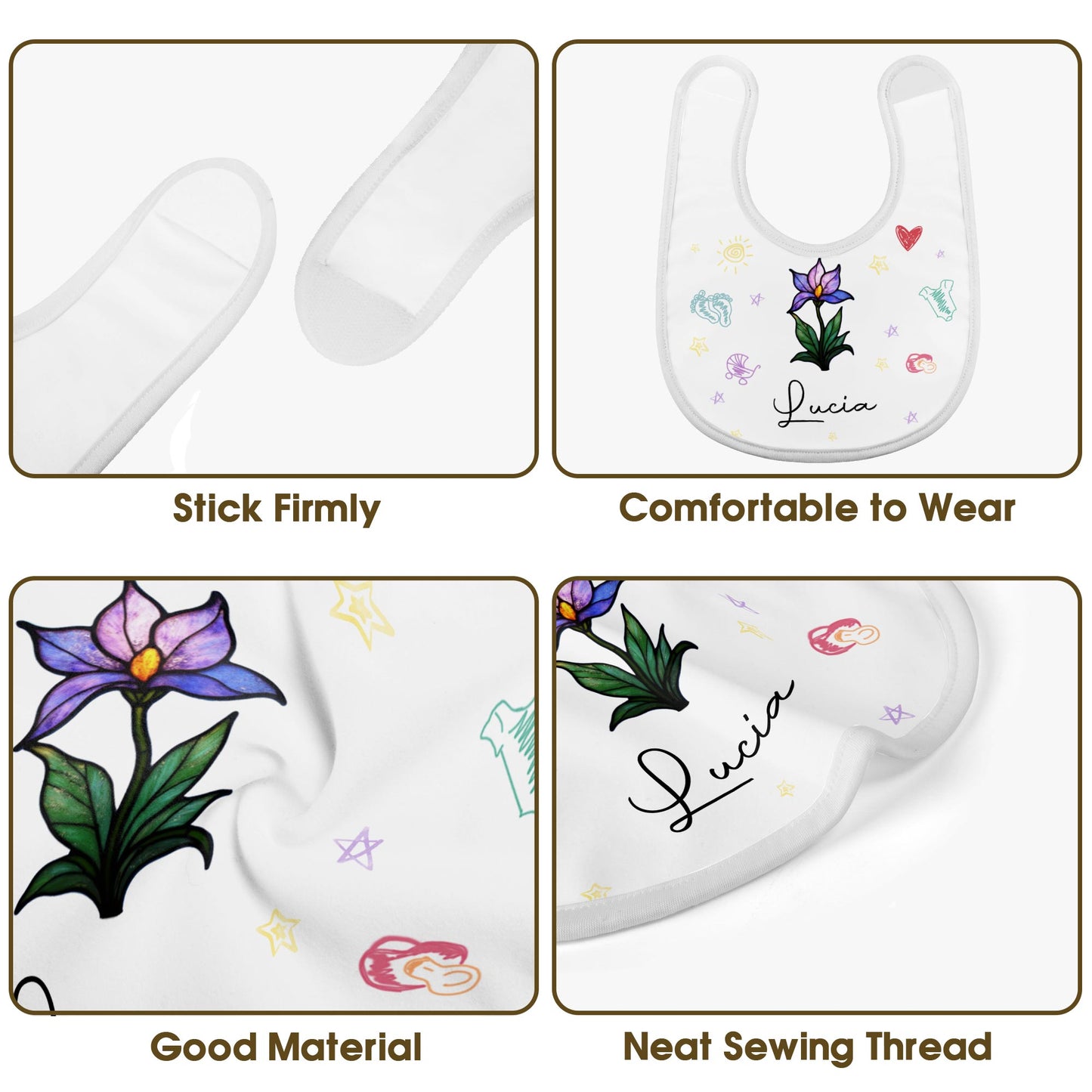 Beautiful Personalized Baby Bib Featuring Colorful Symbols