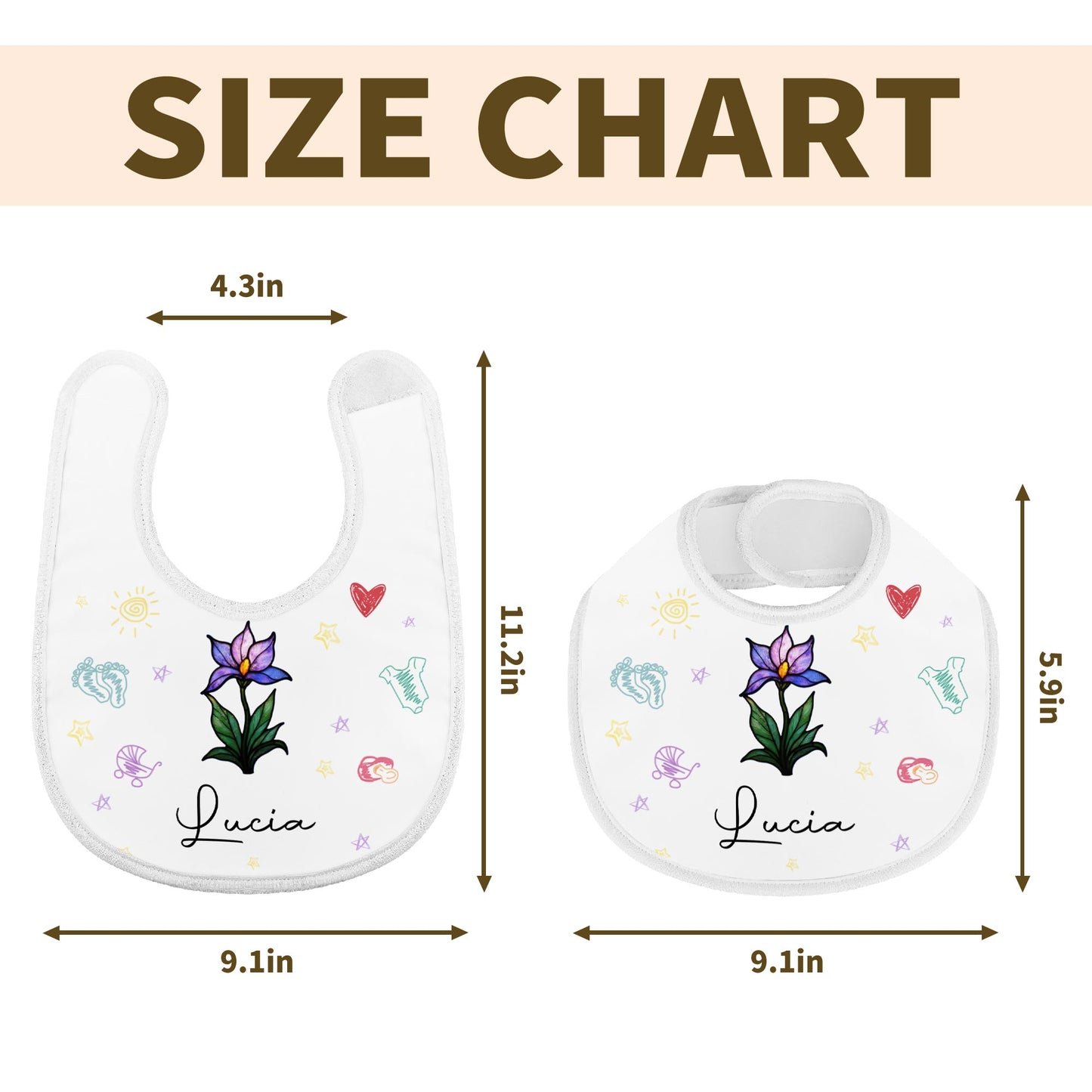 Beautiful Personalized Baby Bib Featuring Colorful Symbols