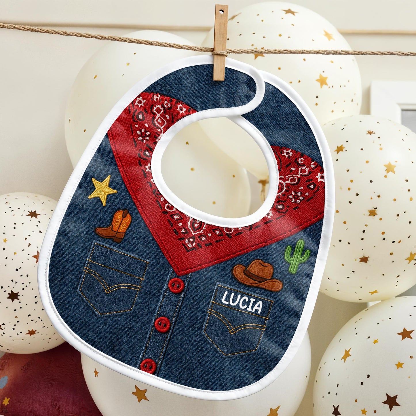 Vibrant Western-Themed Baby Bib, Bandana Print, Cactus, and Cowboy Hat