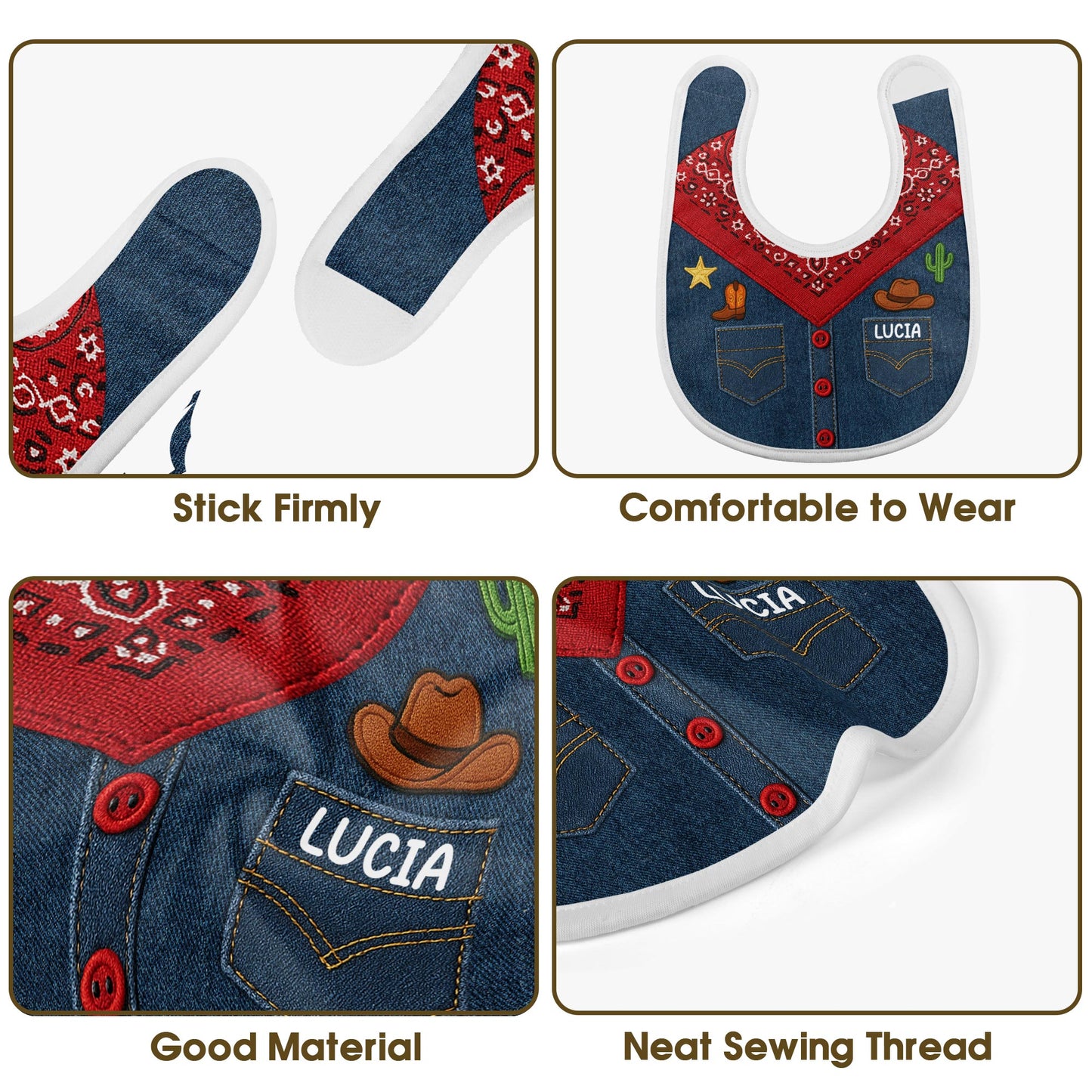 Vibrant Western-Themed Baby Bib, Bandana Print, Cactus, and Cowboy Hat