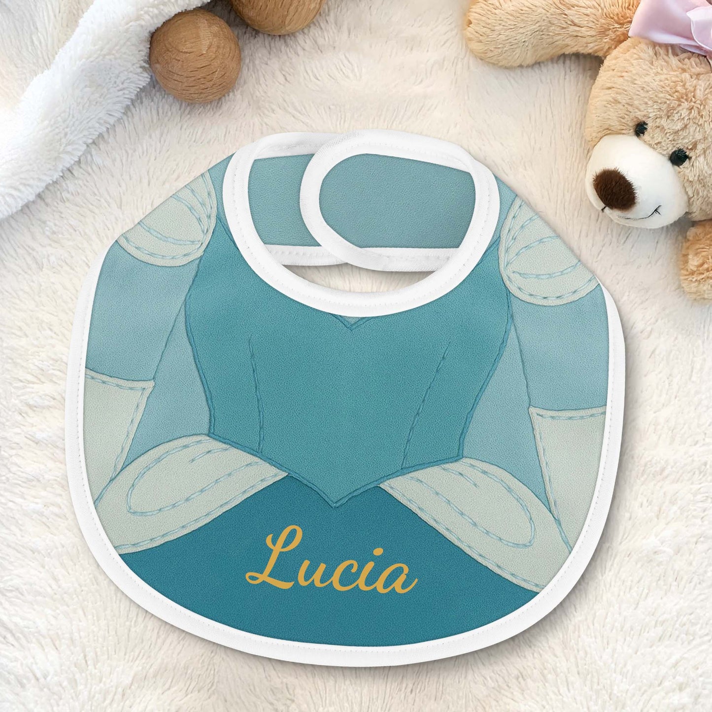 Superhero-Inspired Costume Baby Bib, Lucia