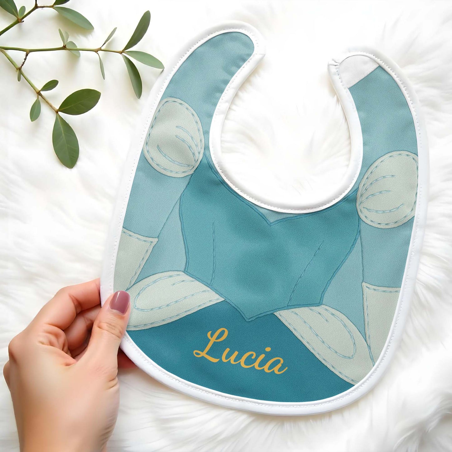 Superhero-Inspired Costume Baby Bib, Lucia