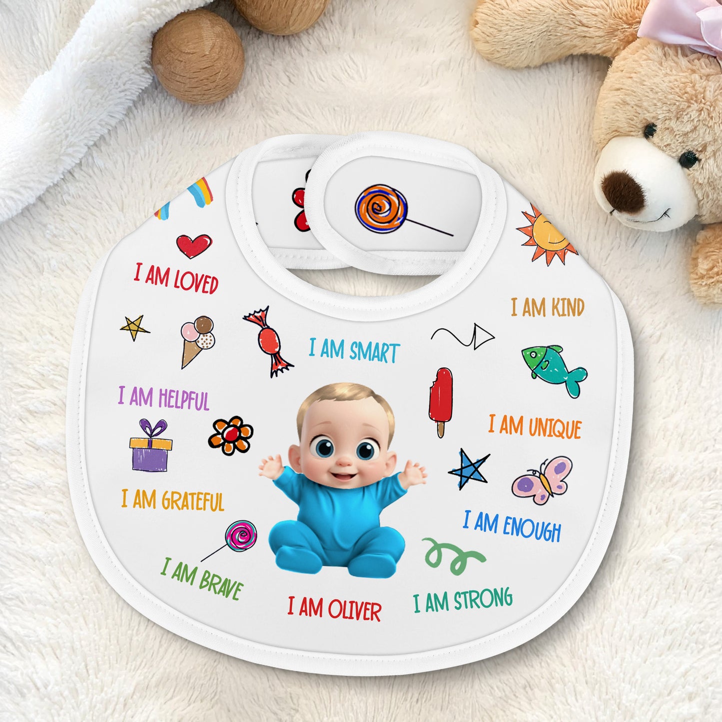 I Am Loved, I Am Kind, I Am Helpful, Colorful and Cheerful Baby Bib