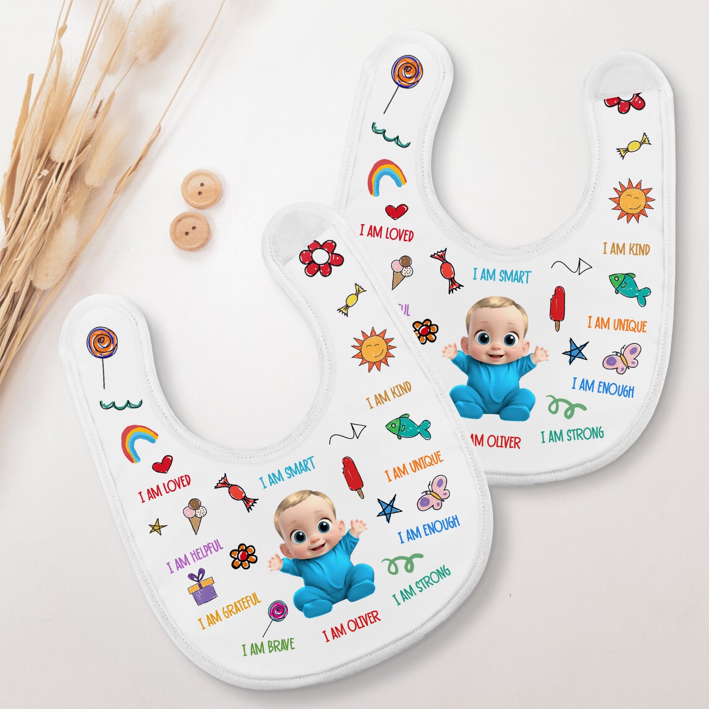 I Am Loved, I Am Kind, I Am Helpful, Colorful and Cheerful Baby Bib