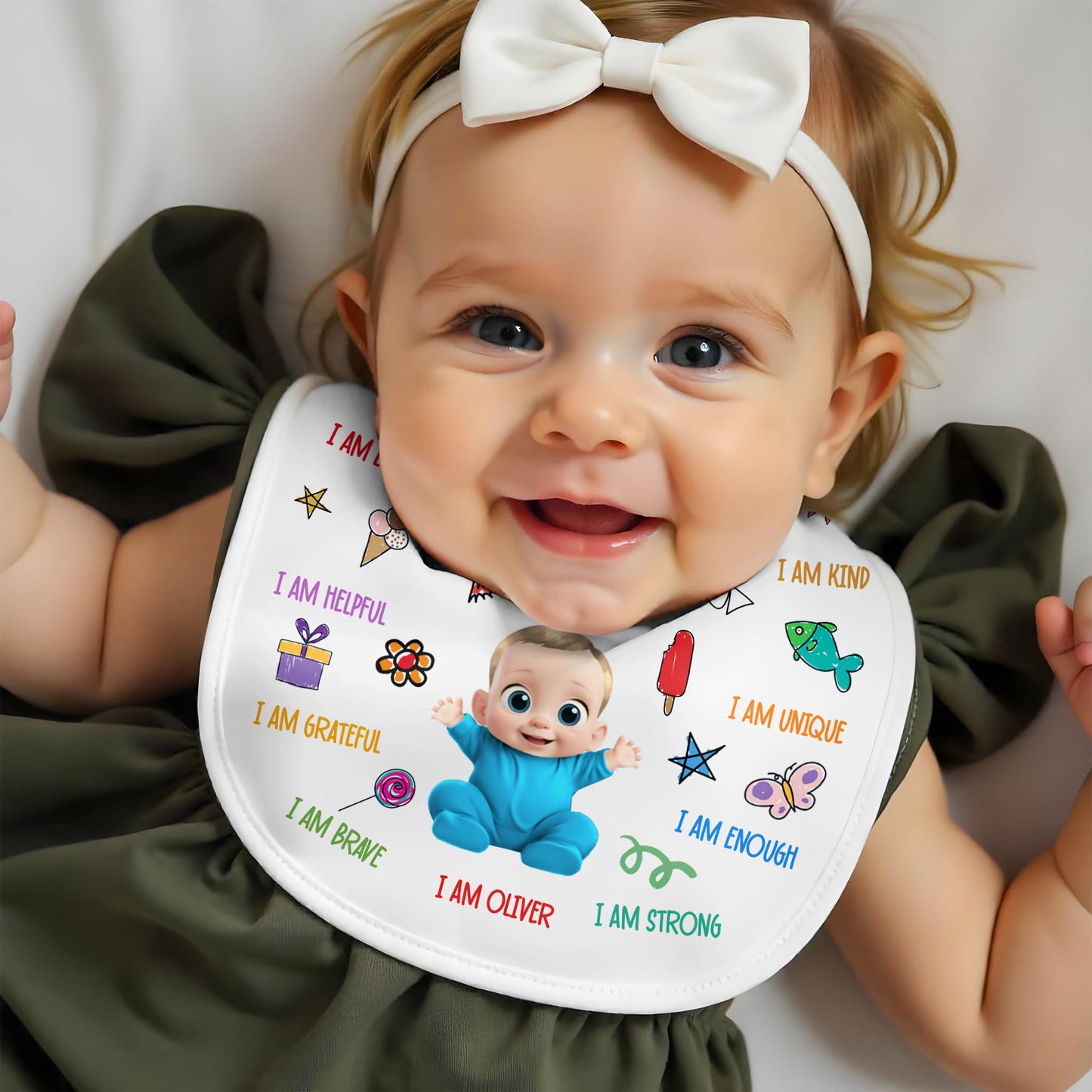 I Am Loved, I Am Kind, I Am Helpful, Colorful and Cheerful Baby Bib