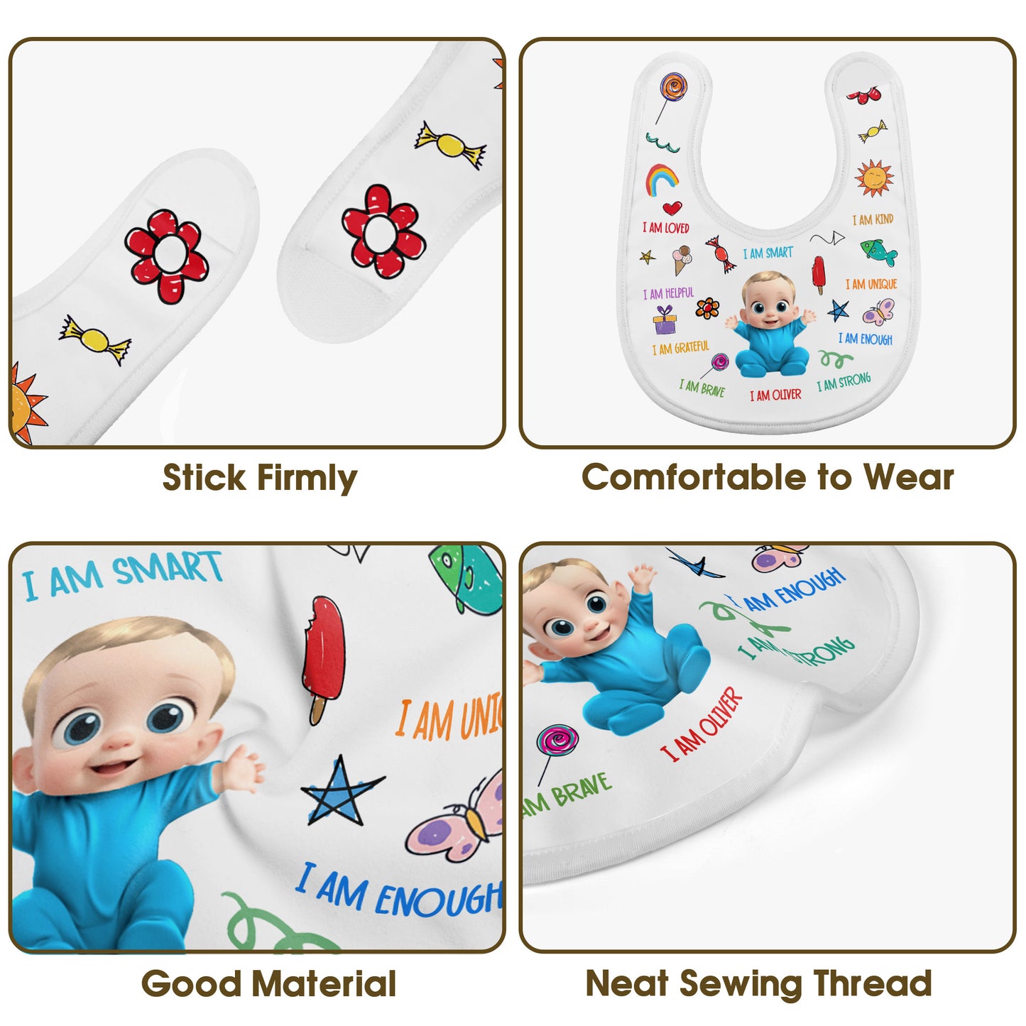 I Am Loved, I Am Kind, I Am Helpful, Colorful and Cheerful Baby Bib