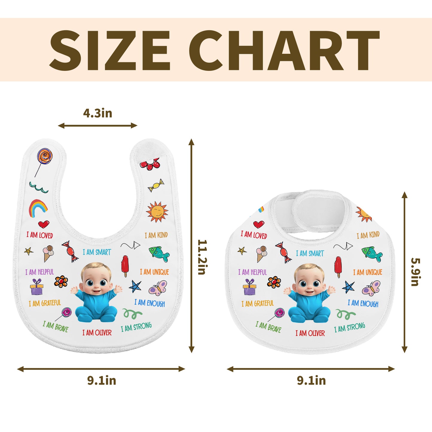 I Am Loved, I Am Kind, I Am Helpful, Colorful and Cheerful Baby Bib