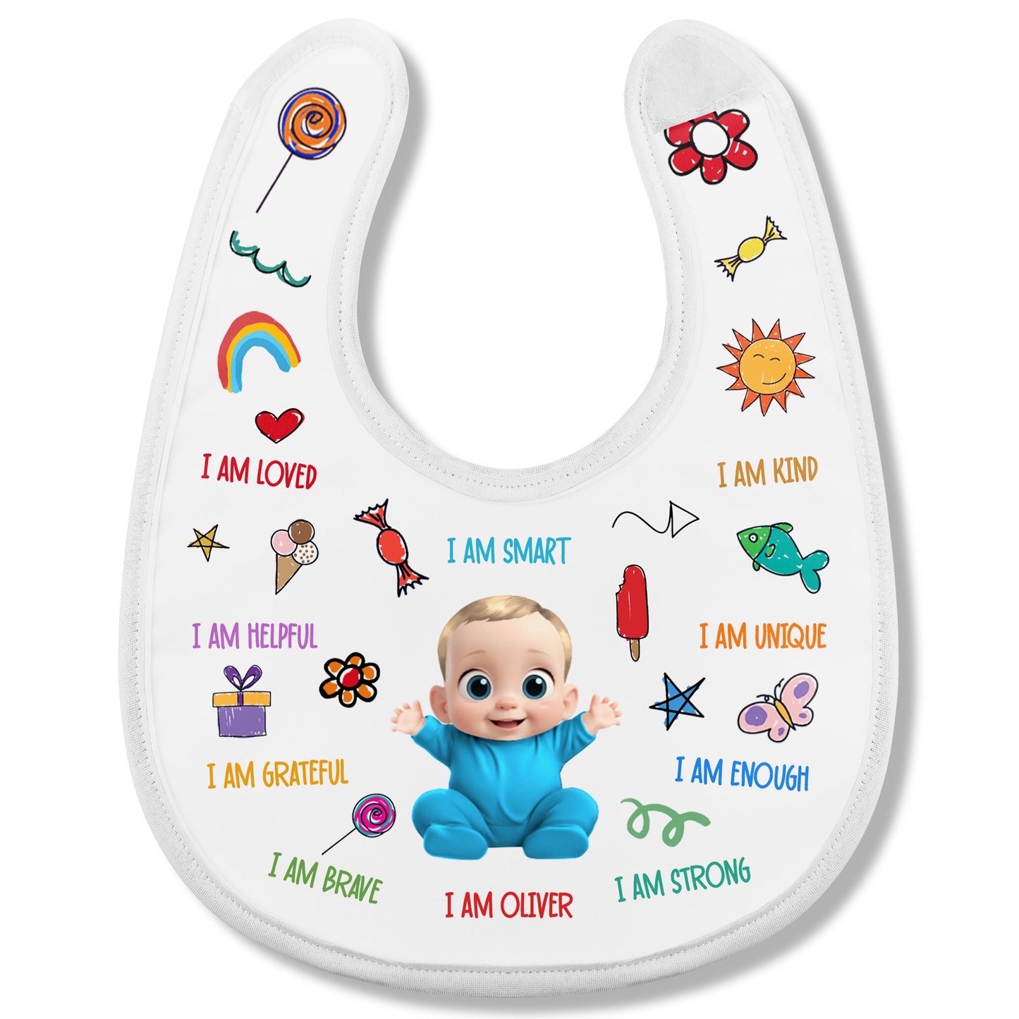 I Am Loved, I Am Kind, I Am Helpful, Colorful and Cheerful Baby Bib