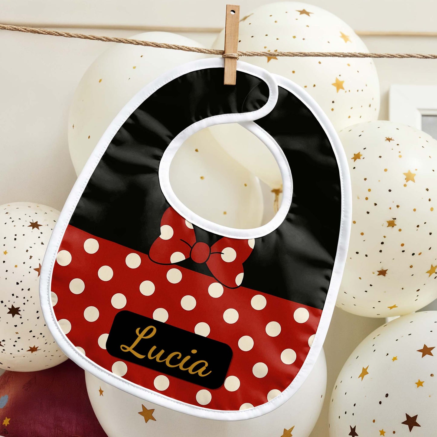 Red And Black Polka Dot Baby Bib With Bow Design