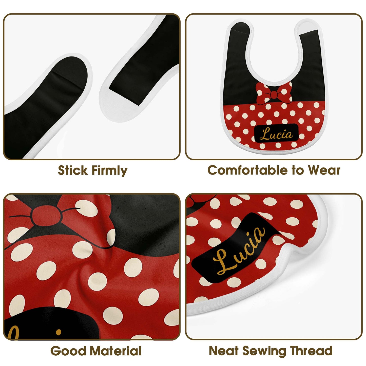 Red And Black Polka Dot Baby Bib With Bow Design