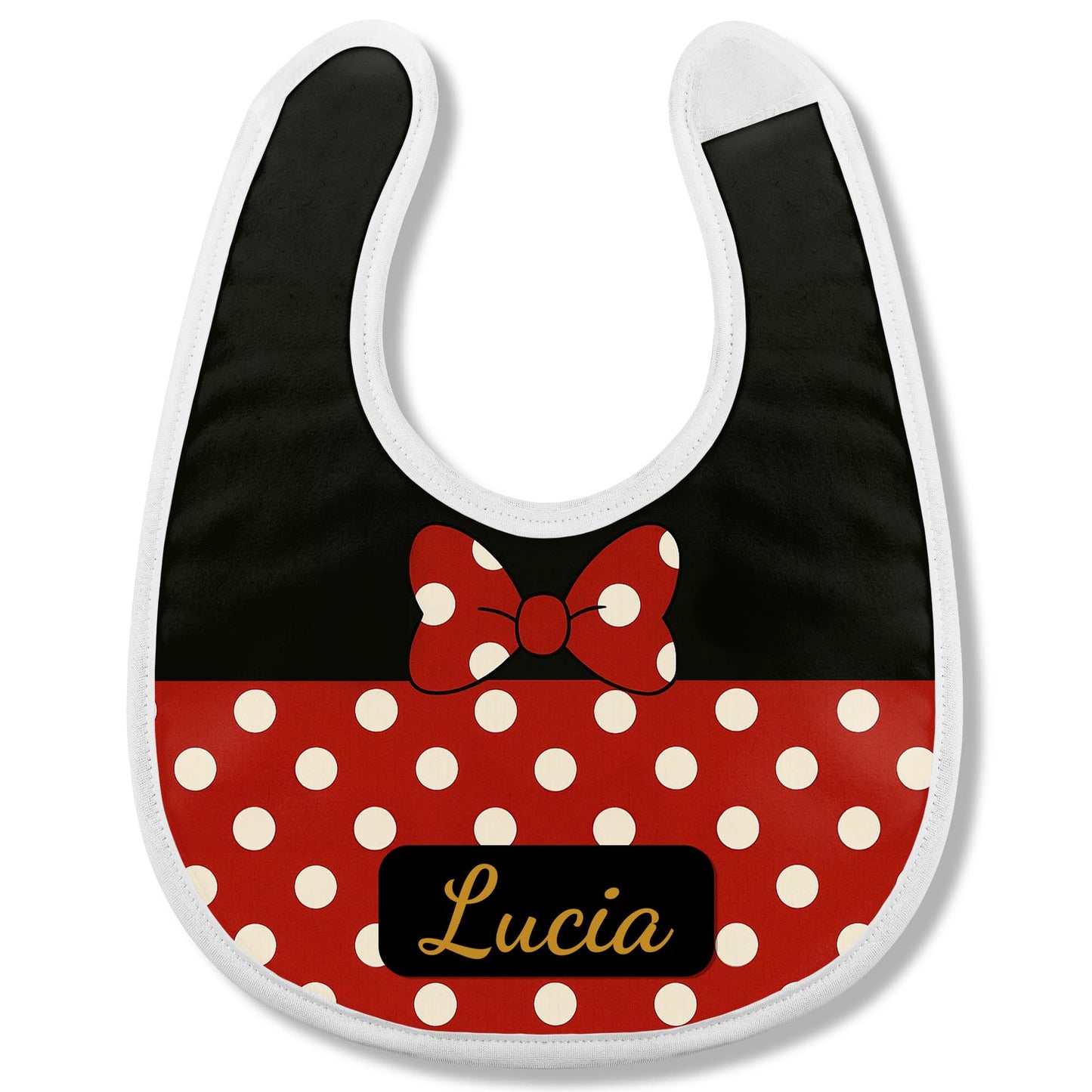 Red And Black Polka Dot Baby Bib With Bow Design