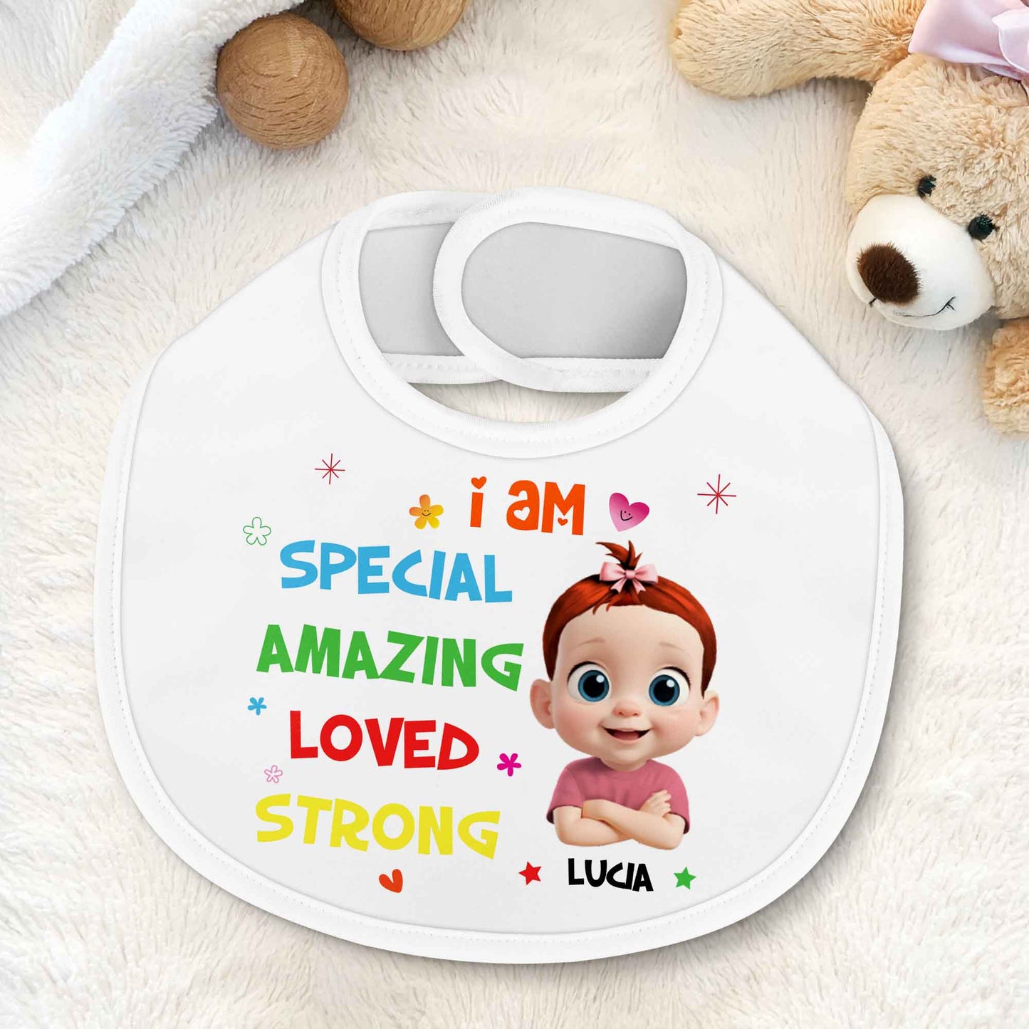 I Am Special, Amazing, Loved, Strong Baby Bib