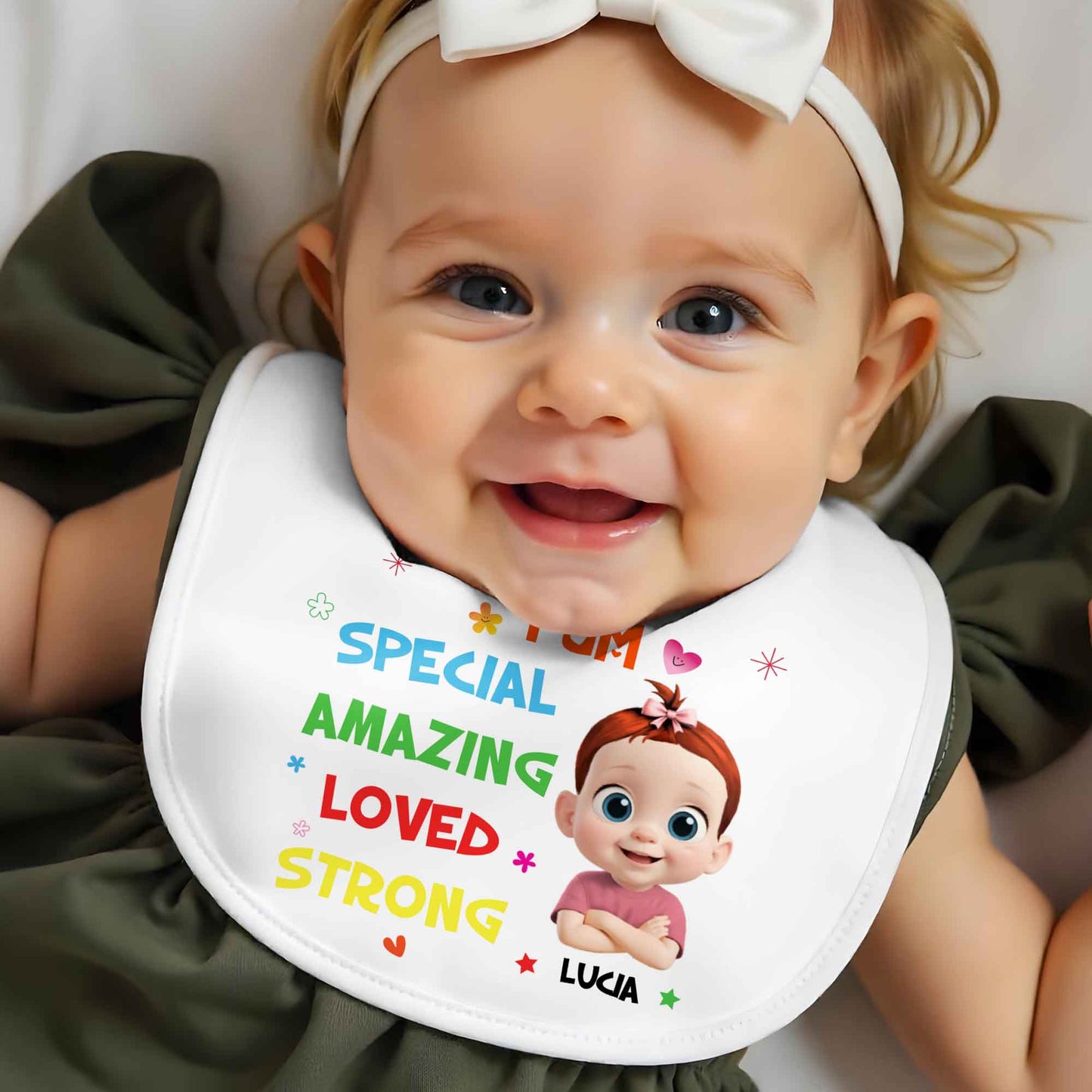 I Am Special, Amazing, Loved, Strong Baby Bib