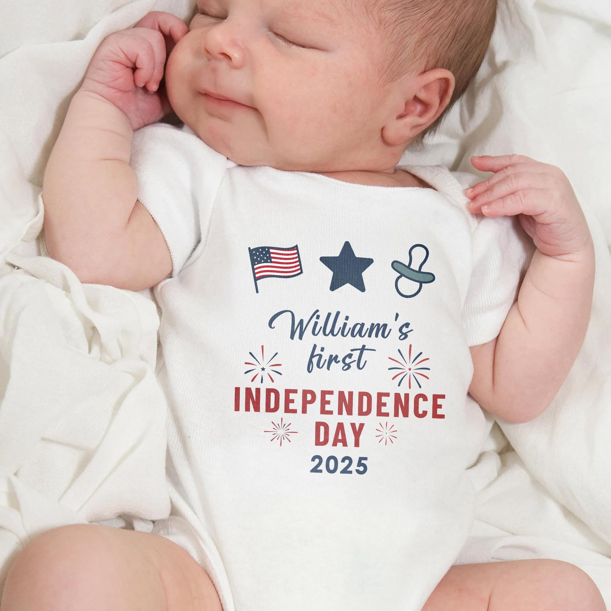 William's First Independence Day, American Flag And Fireworks