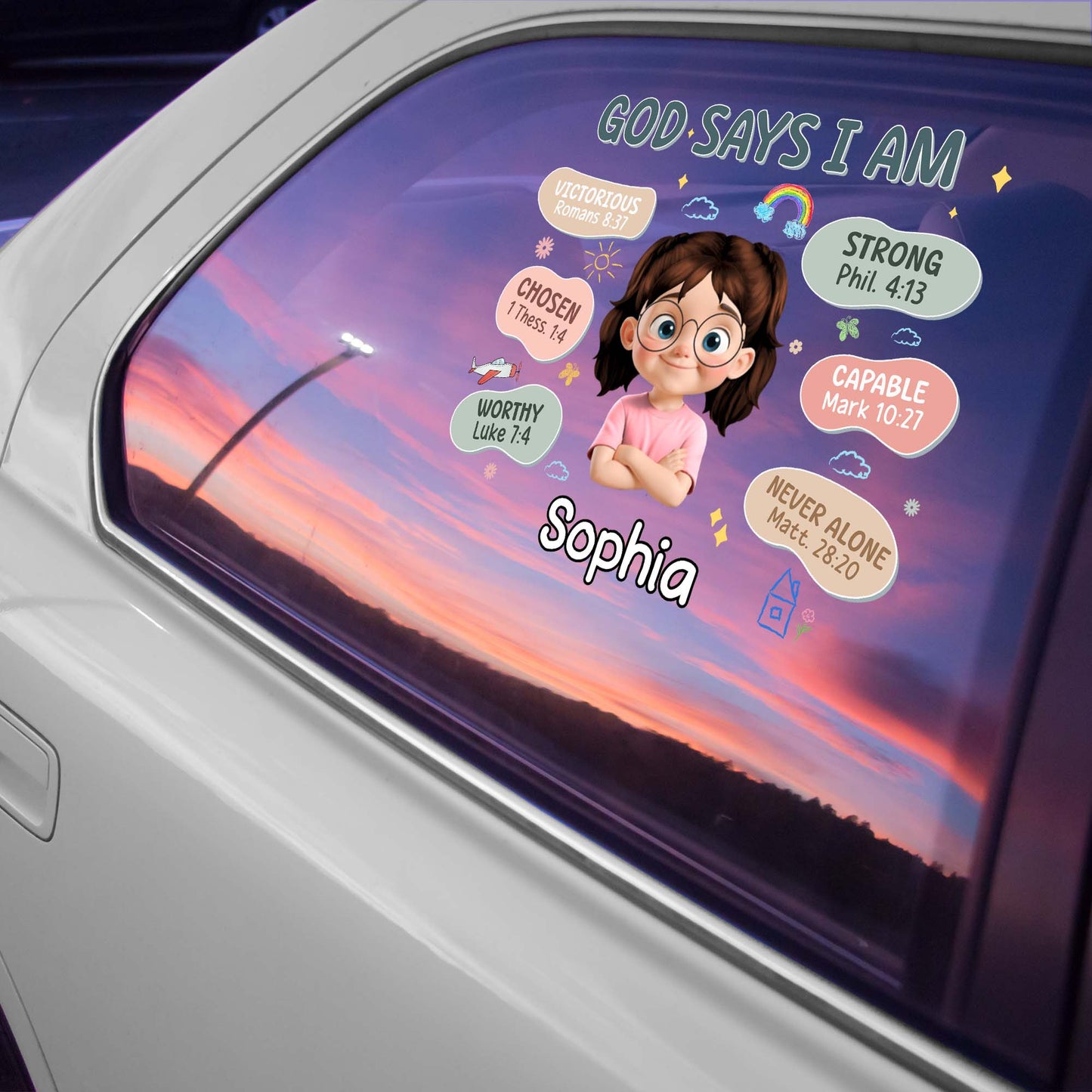 God Says I Am, Girl And Bible Verses Decal - Personalized Decor Decal - KID090_STIK