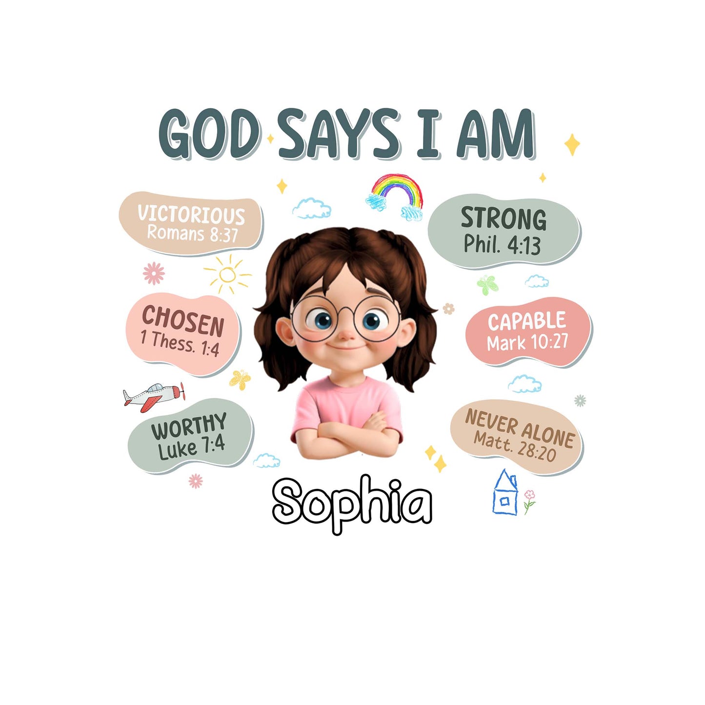 God Says I Am, Girl And Bible Verses Decal - Personalized Decor Decal - KID090_STIK