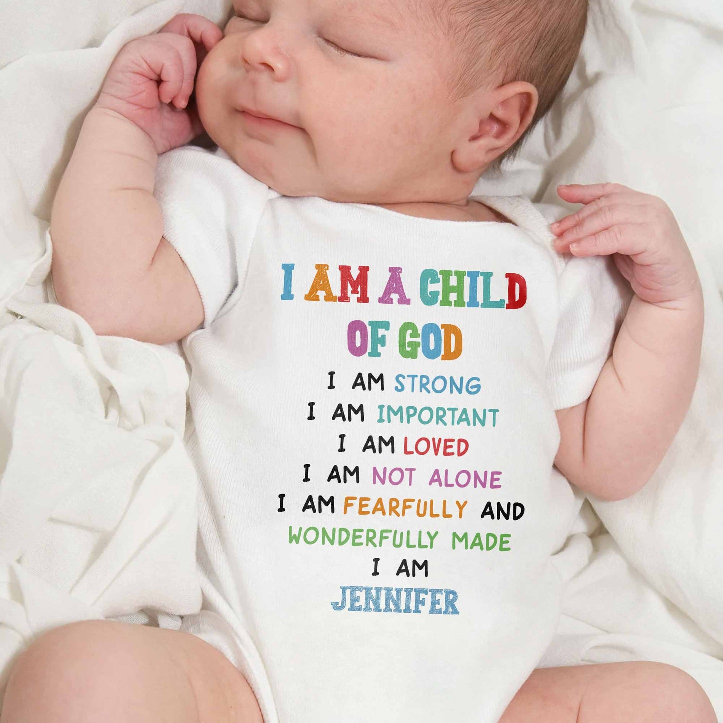 I Am A Child Of God, Religious Affirmations For Baby - Personalized Custom Baby Onesie - KID091_ONES