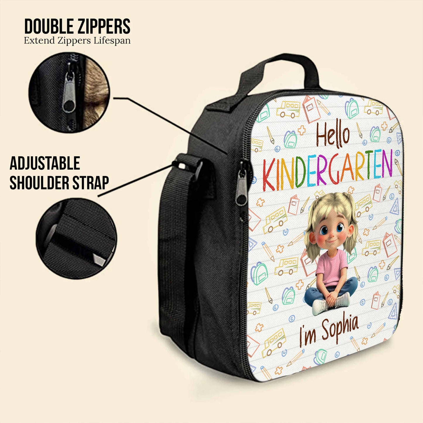 Hello Kindergarten Cartoon Girl And School Supplies