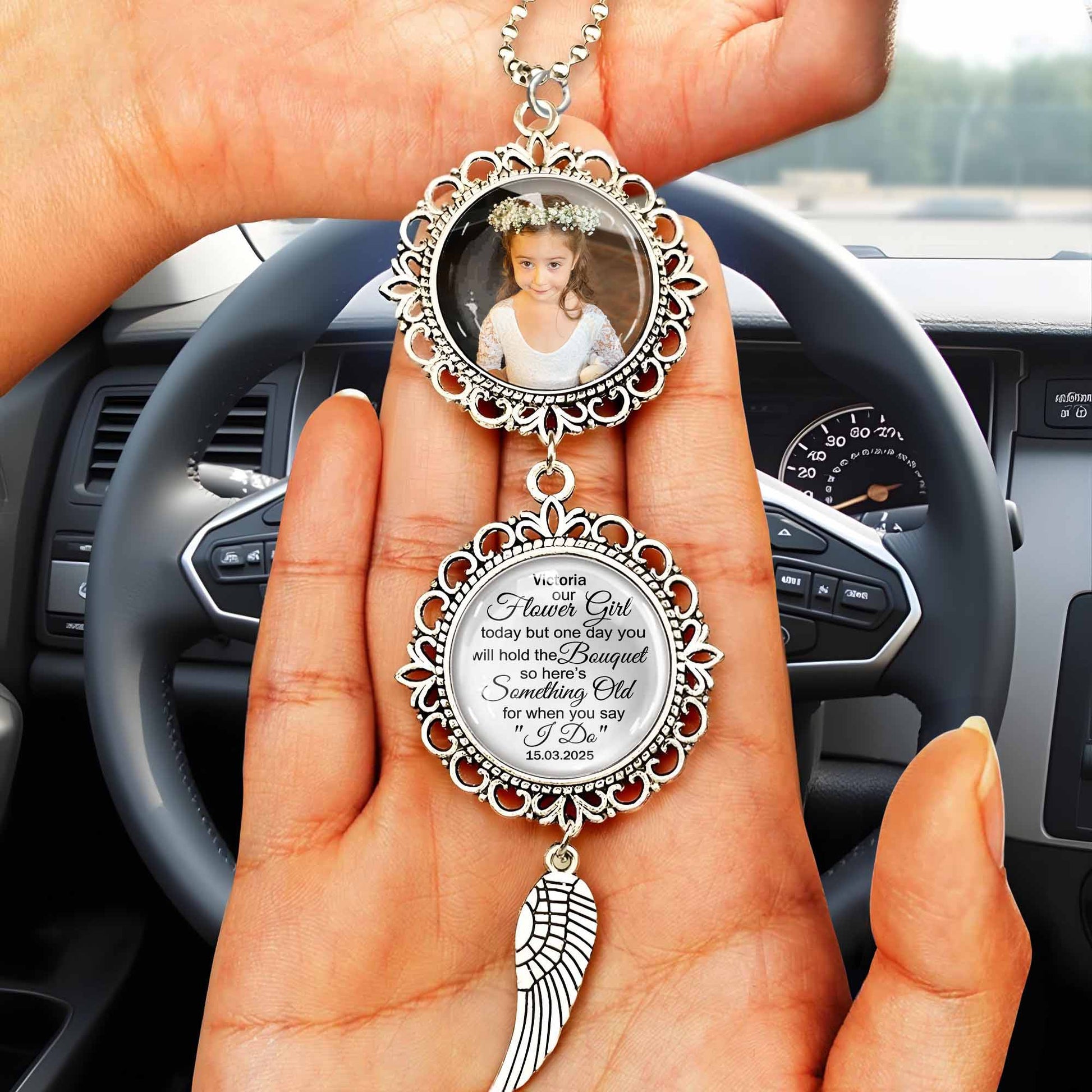 Our Flower Girl Bouquet Charm With Angel Wing