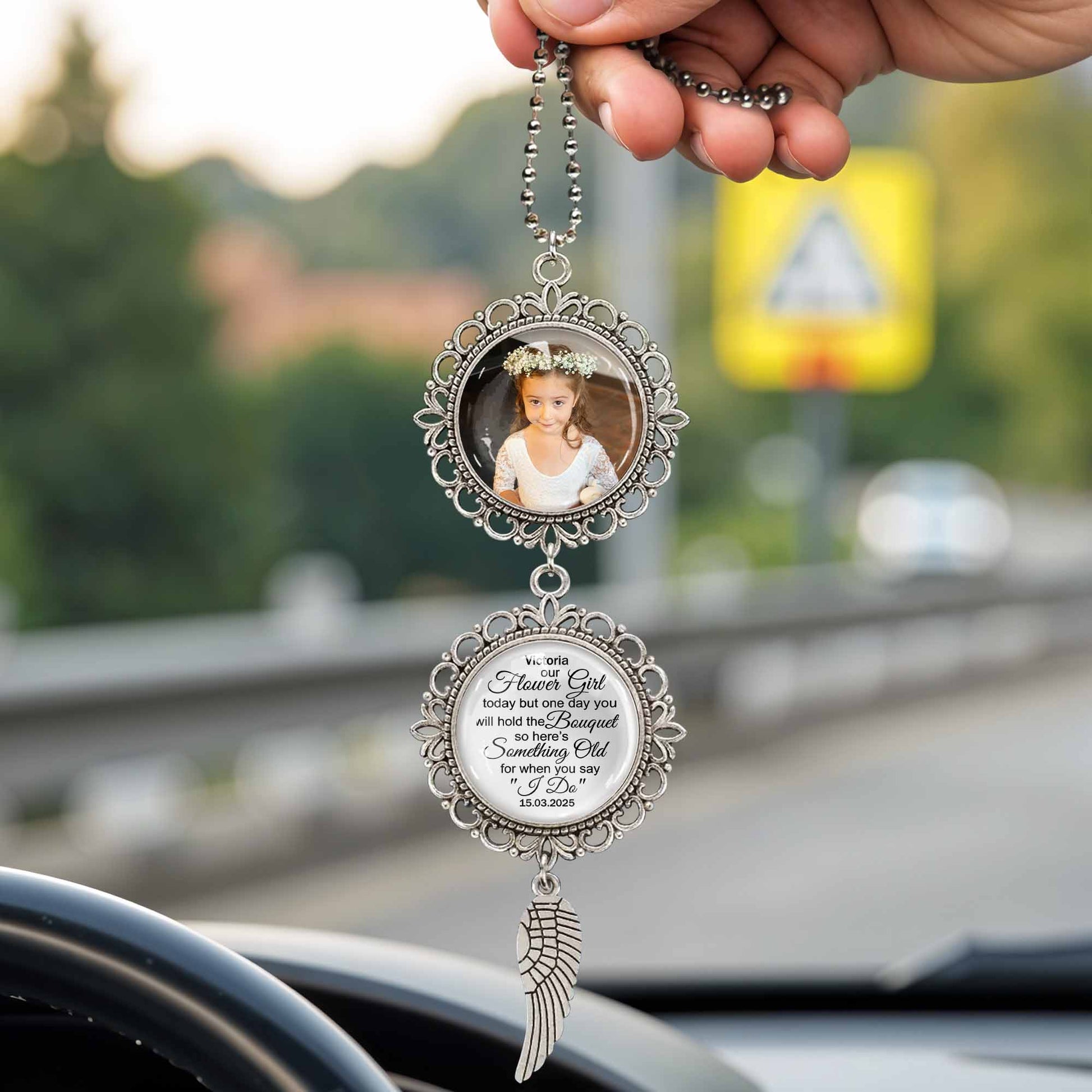 Our Flower Girl Bouquet Charm With Angel Wing